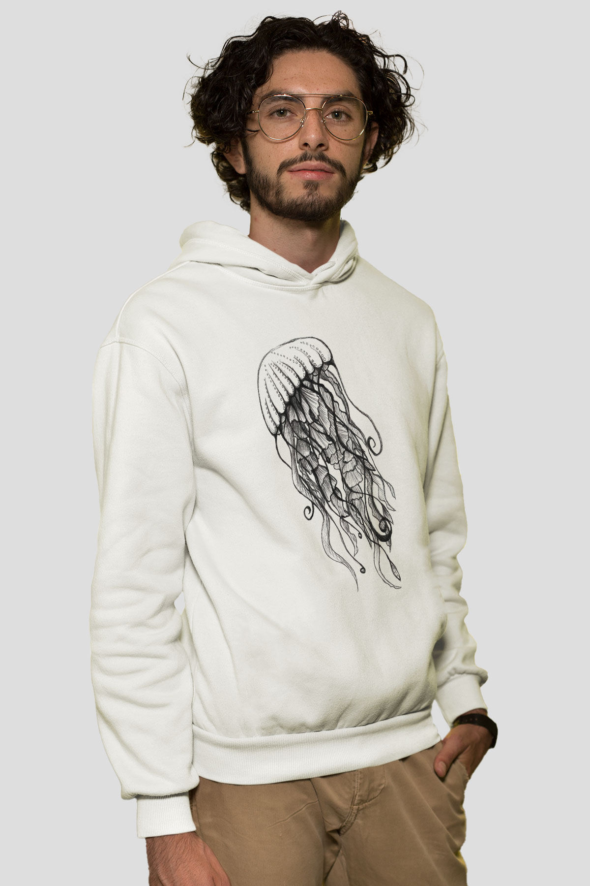 Deniz canlıları Beyaz Unisex Kapşonlu Sweatshirt