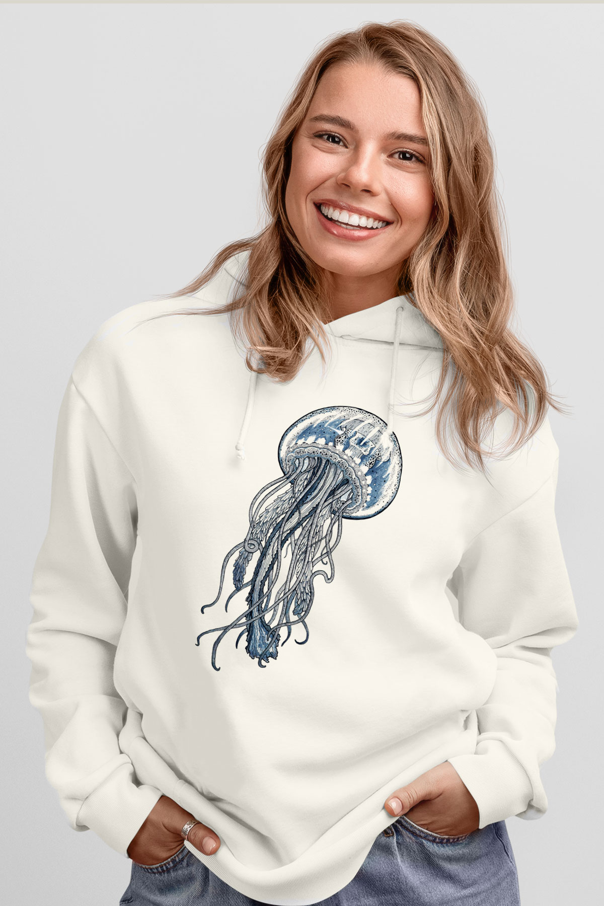 Deniz canlıları Beyaz Unisex Kapşonlu Sweatshirt
