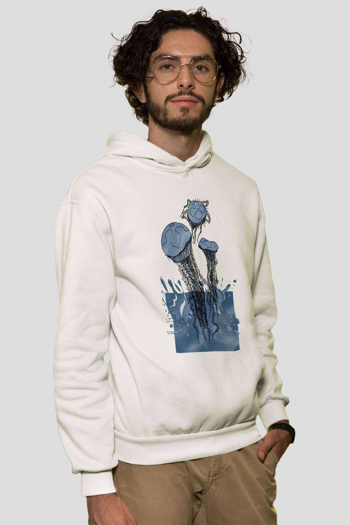 Deniz canlıları Beyaz Unisex Kapüşonlu Sweatshirt