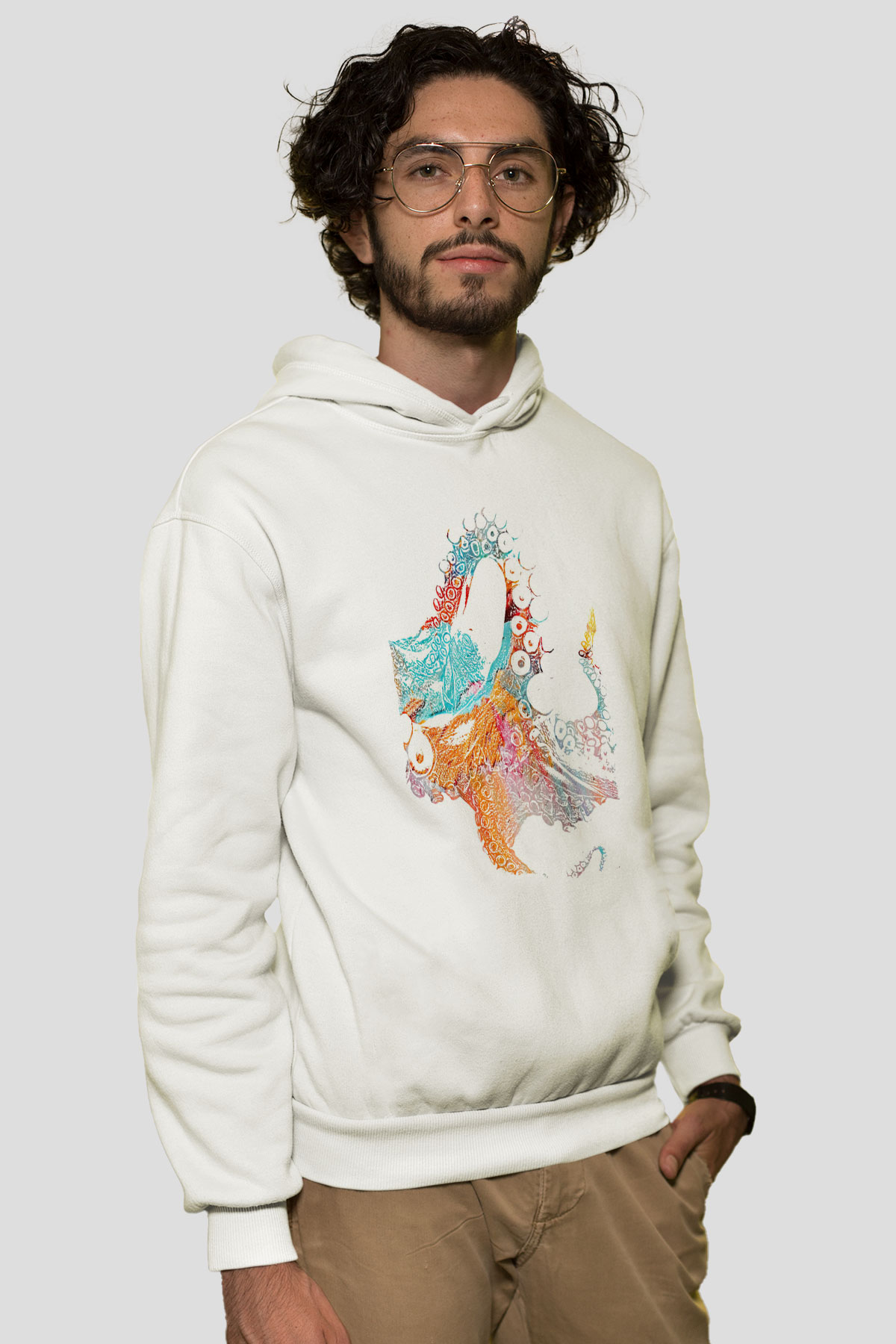 Deniz canlıları Beyaz Unisex Kapüşonlu Sweatshirt