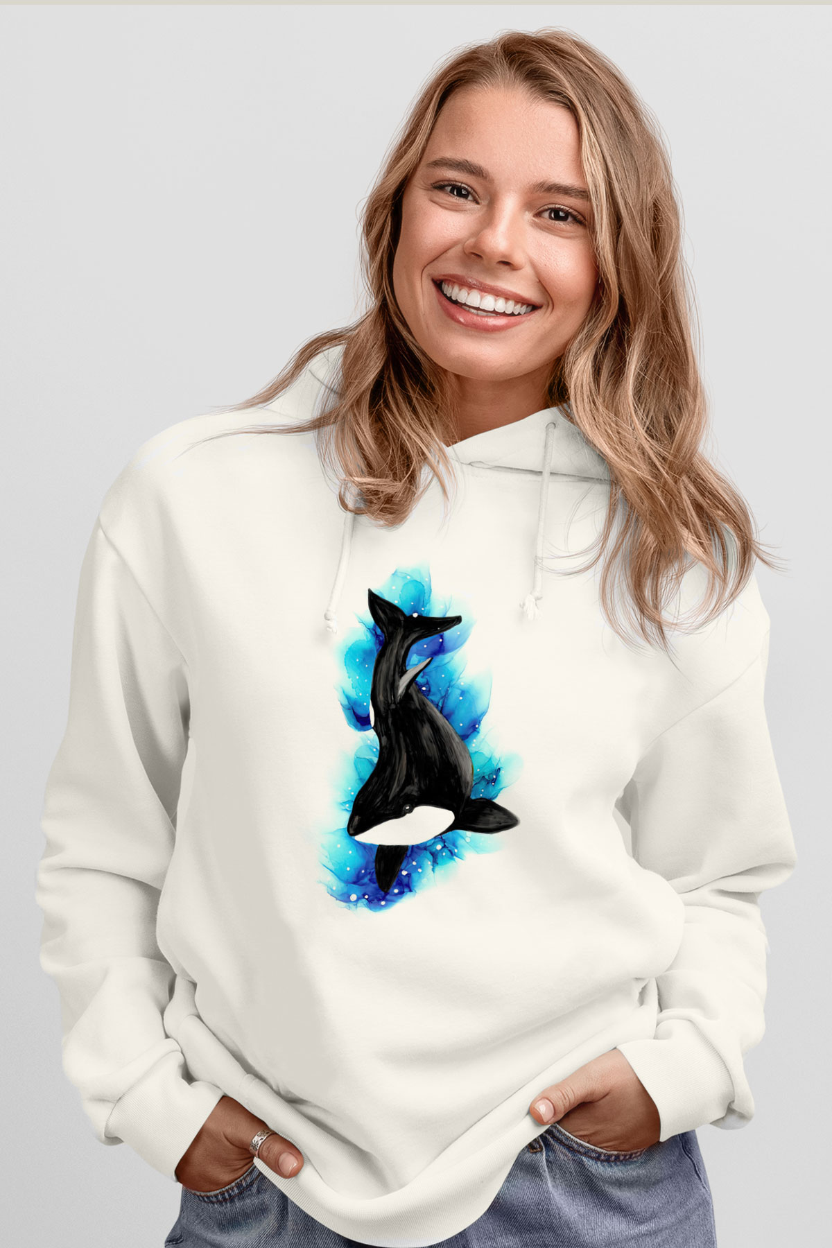 Deniz canlıları Beyaz Unisex Kapüşonlu Sweatshirt