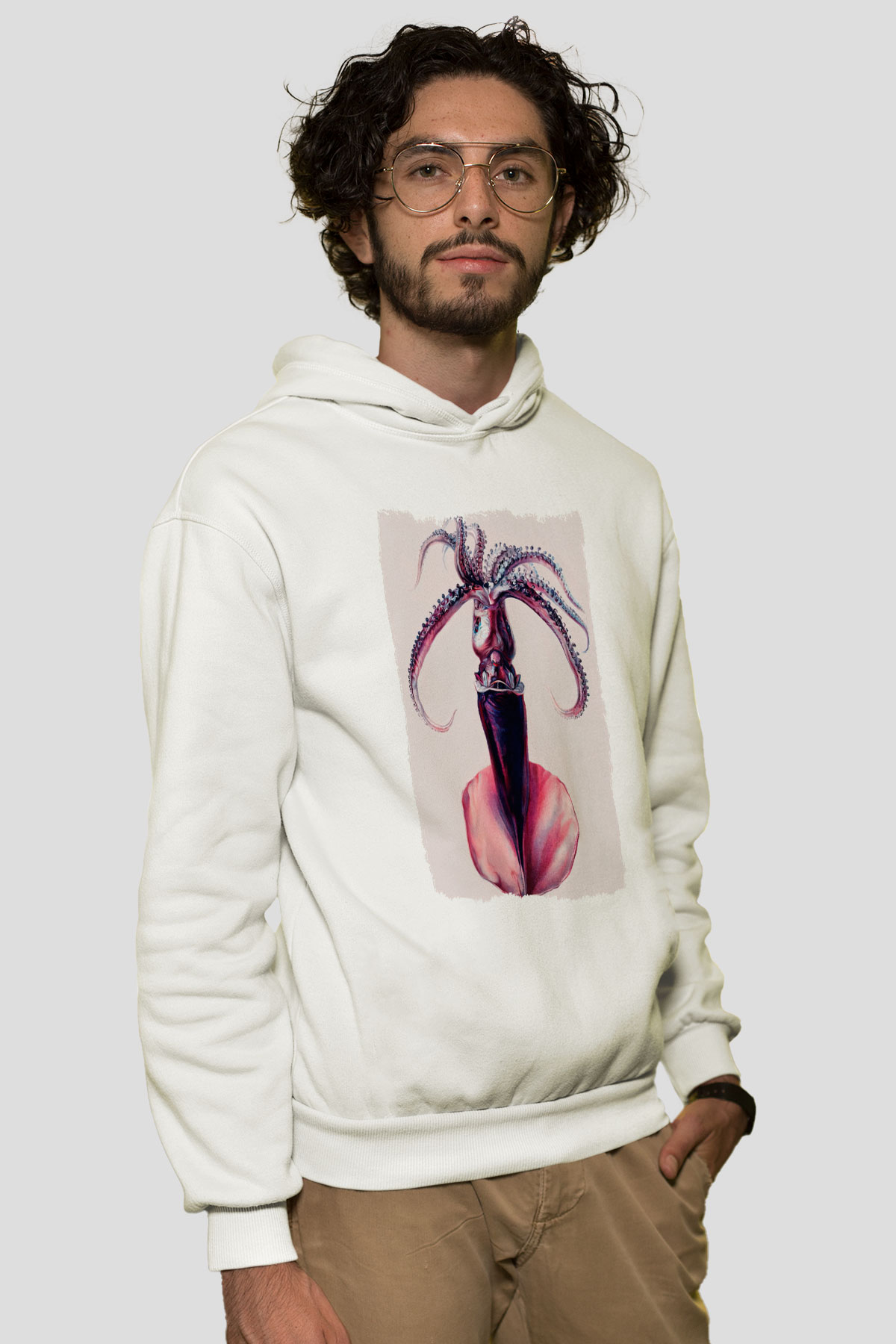 Deniz canlıları Beyaz Unisex Kapüşonlu Sweatshirt
