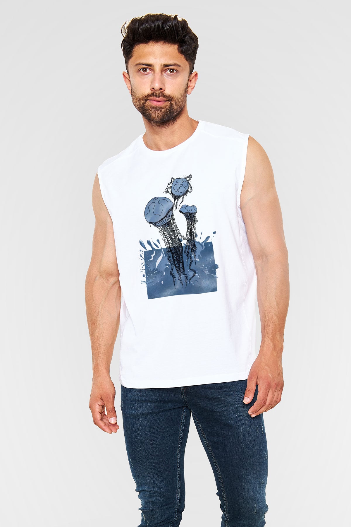 Deniz canlıları Beyaz Unisex Kolsuz Tişört
