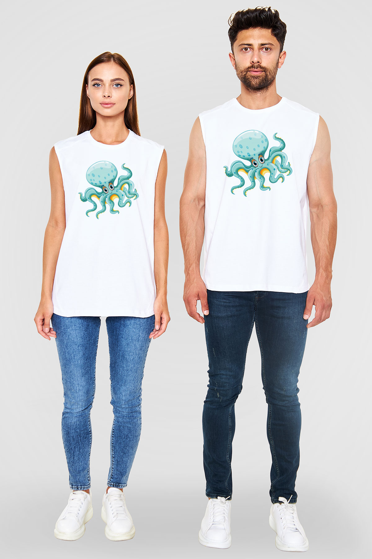 Deniz canlıları Beyaz Unisex Kolsuz Tişört
