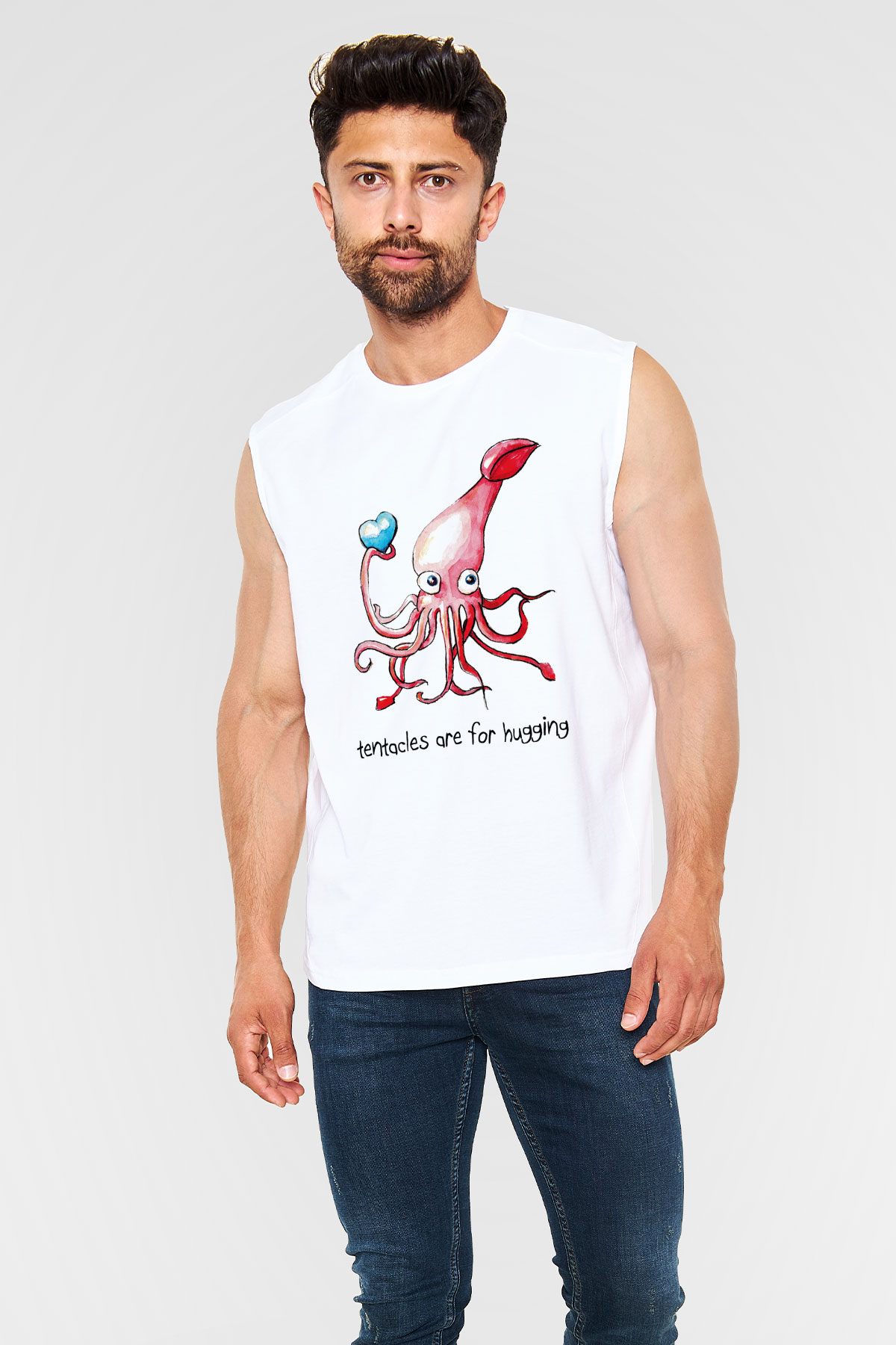 Deniz canlıları Beyaz Unisex Kolsuz Tişört
