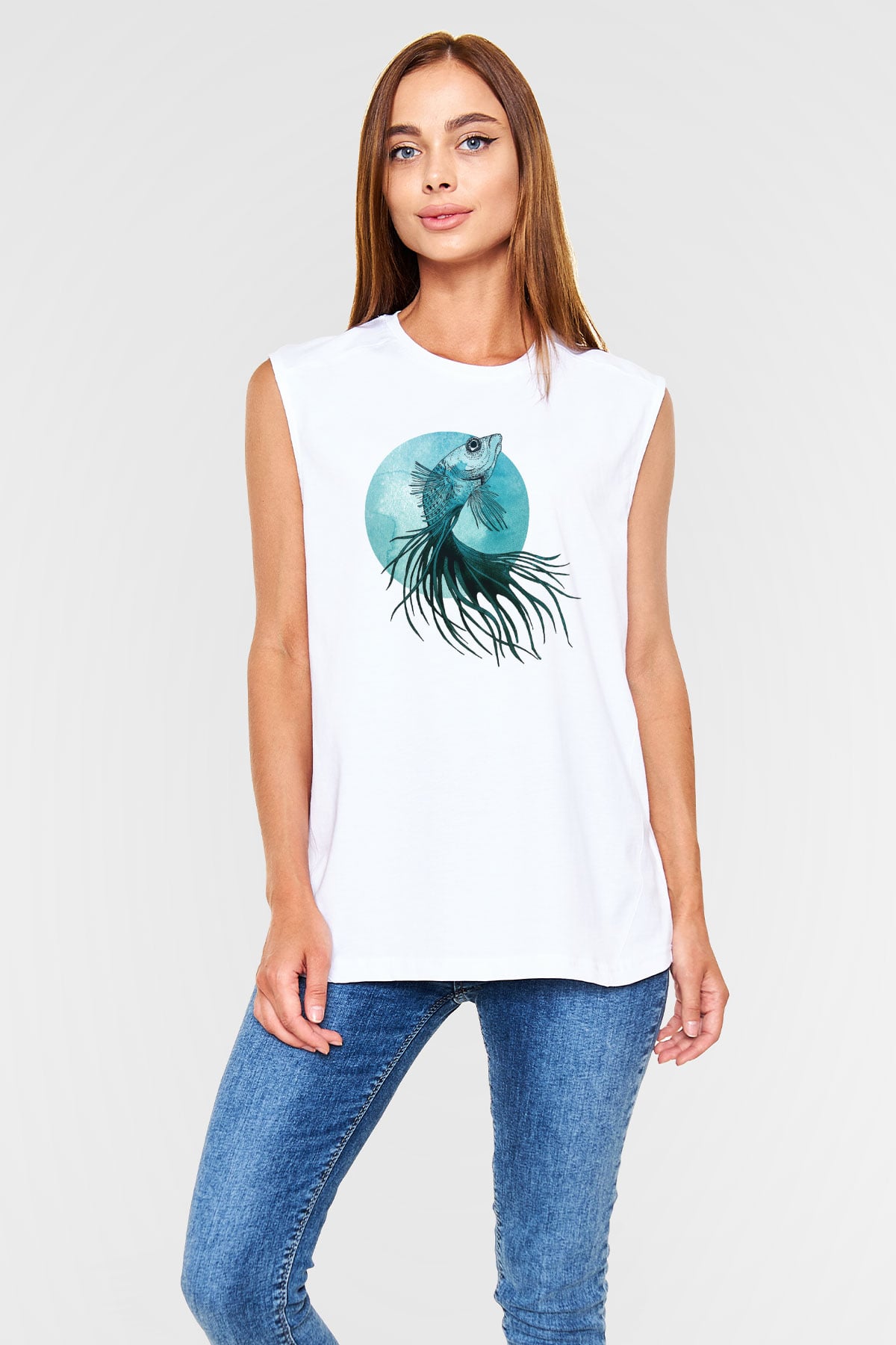 Deniz canlıları Beyaz Unisex Kolsuz Tişört