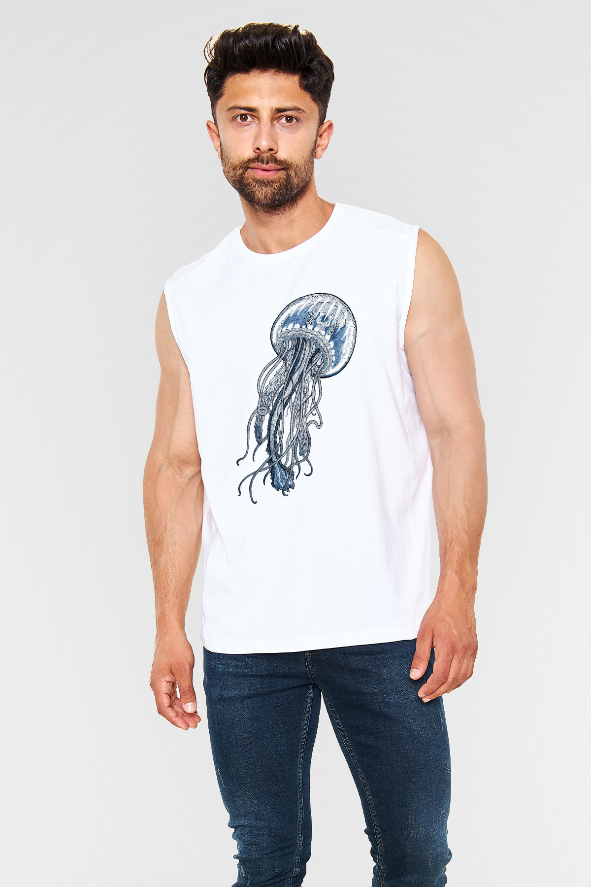 Deniz canlıları Beyaz Unisex Kolsuz Tişört
