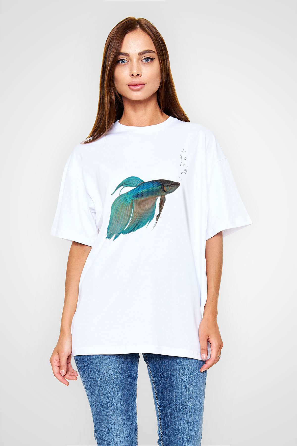 Deniz canlıları Beyaz Unisex Oversize Tişört T-Shirt