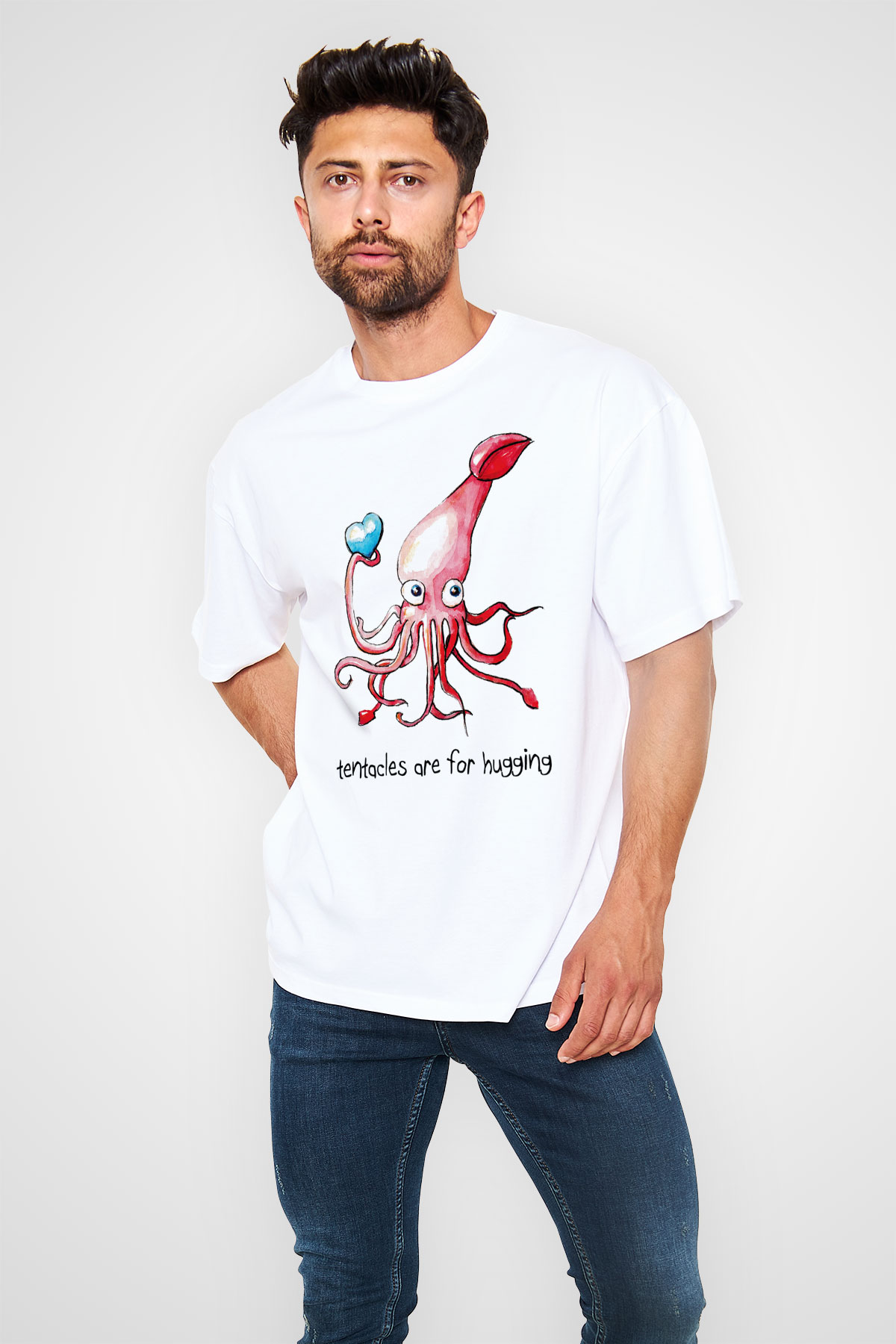 Deniz canlıları Beyaz Unisex Oversize Tişört T-Shirt