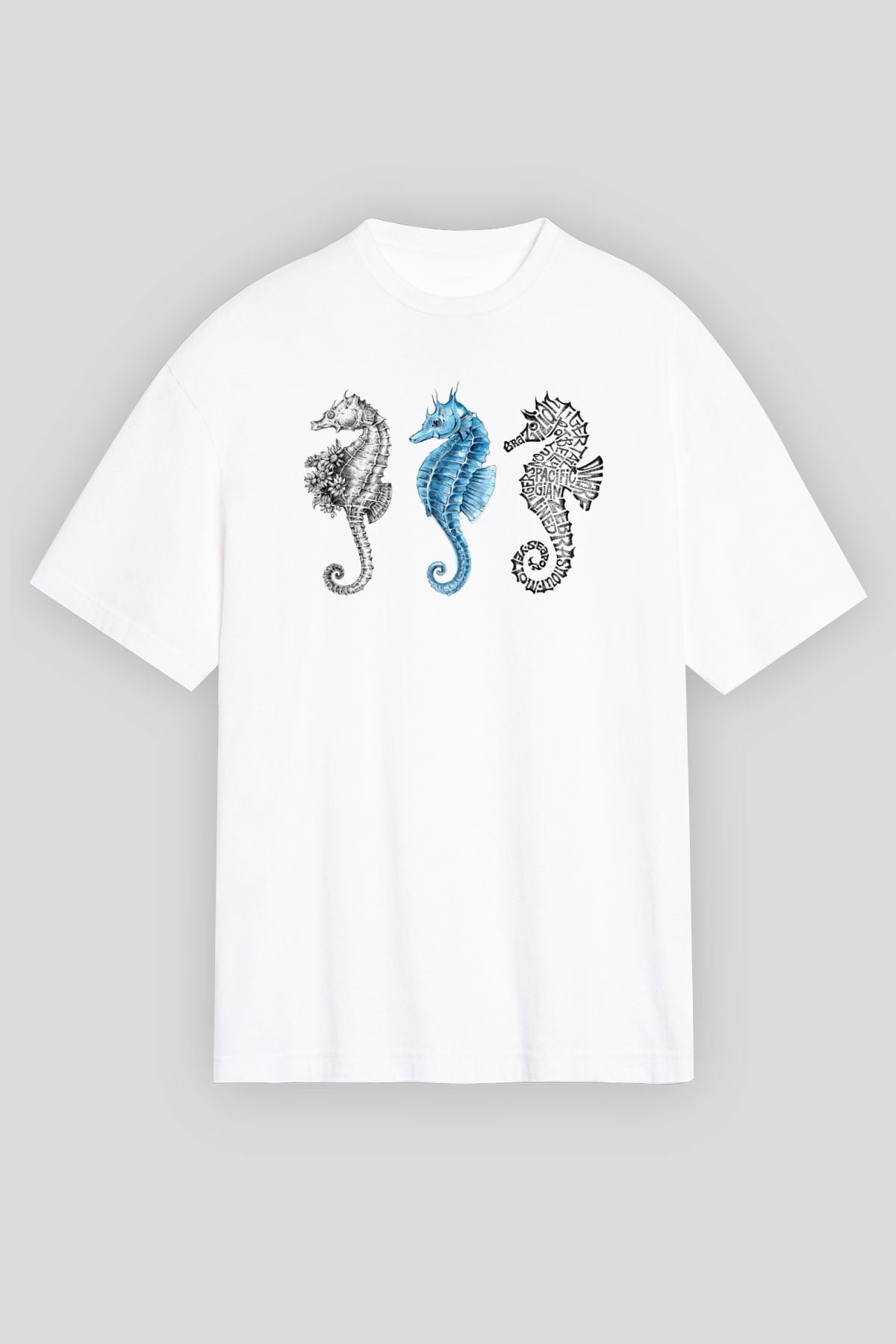 Deniz canlıları Beyaz Unisex Oversize Tişört T-Shirt
