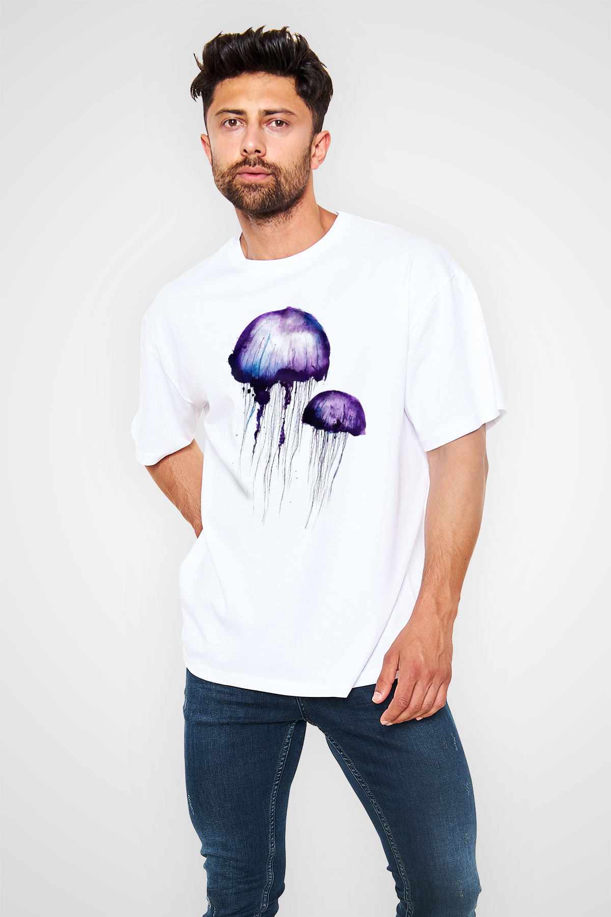 Deniz canlıları Beyaz Unisex Oversize Tişört T-Shirt
