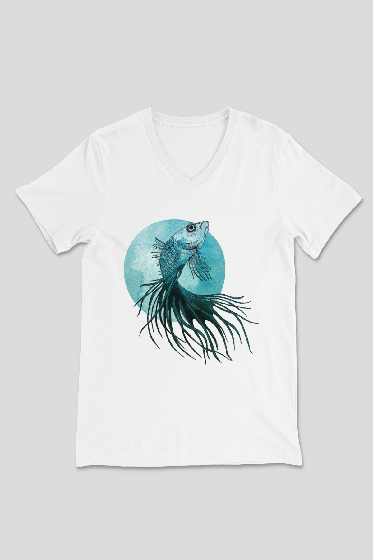 Deniz canlıları Beyaz Unisex V Yaka Tişört T-Shirt