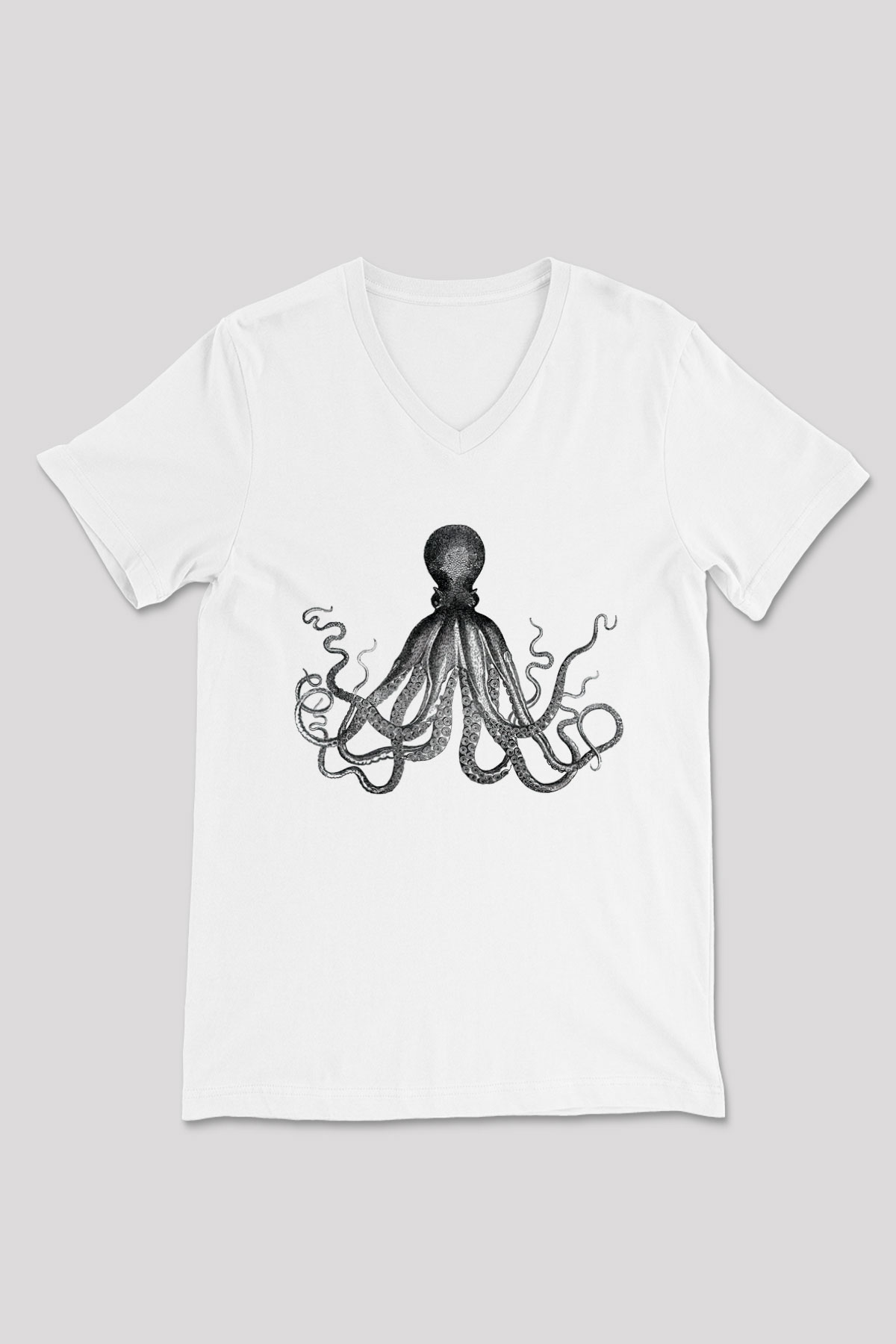 Deniz canlıları Beyaz Unisex V Yaka Tişört T-Shirt
