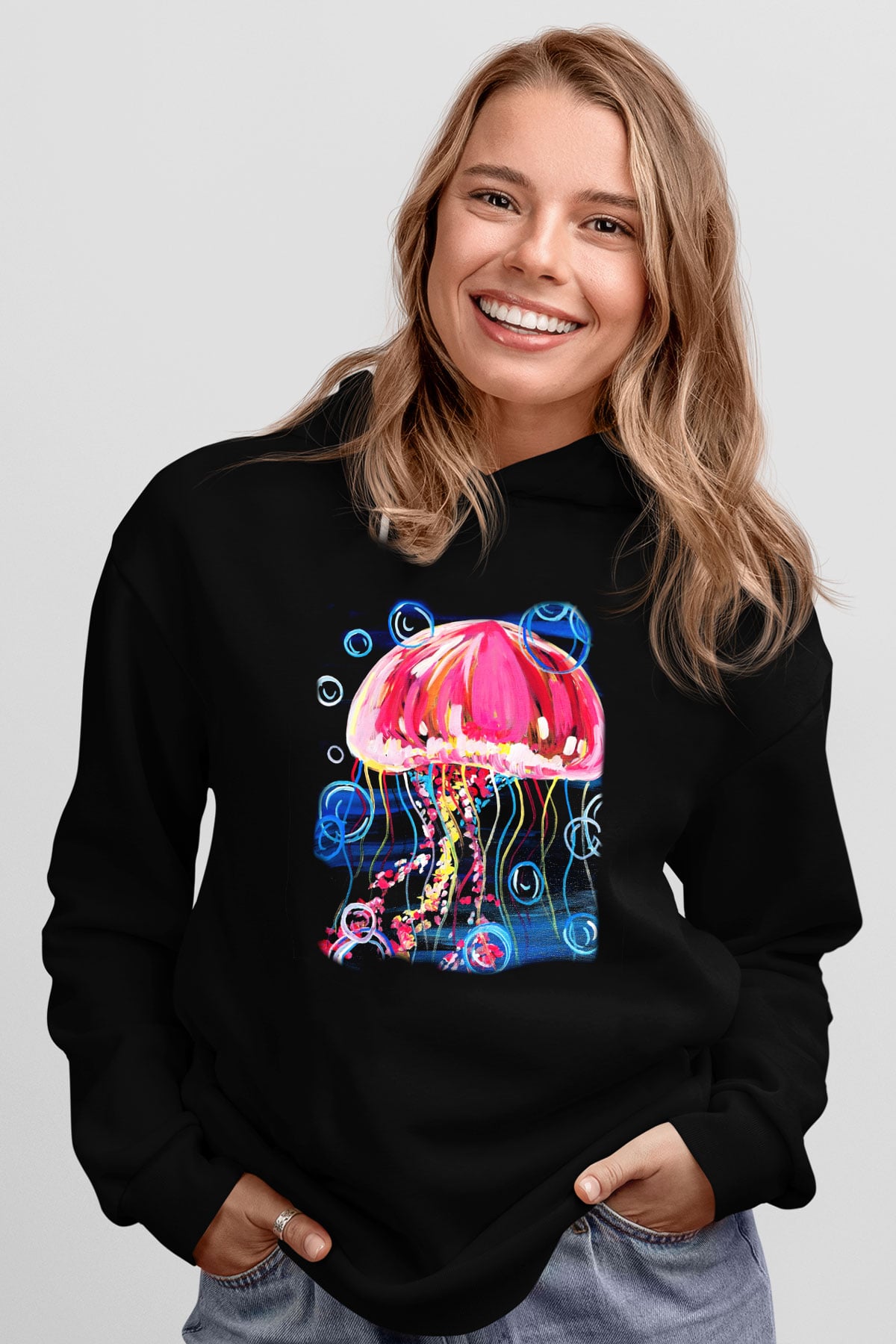 Deniz canlıları Siyah Unisex Hoodie