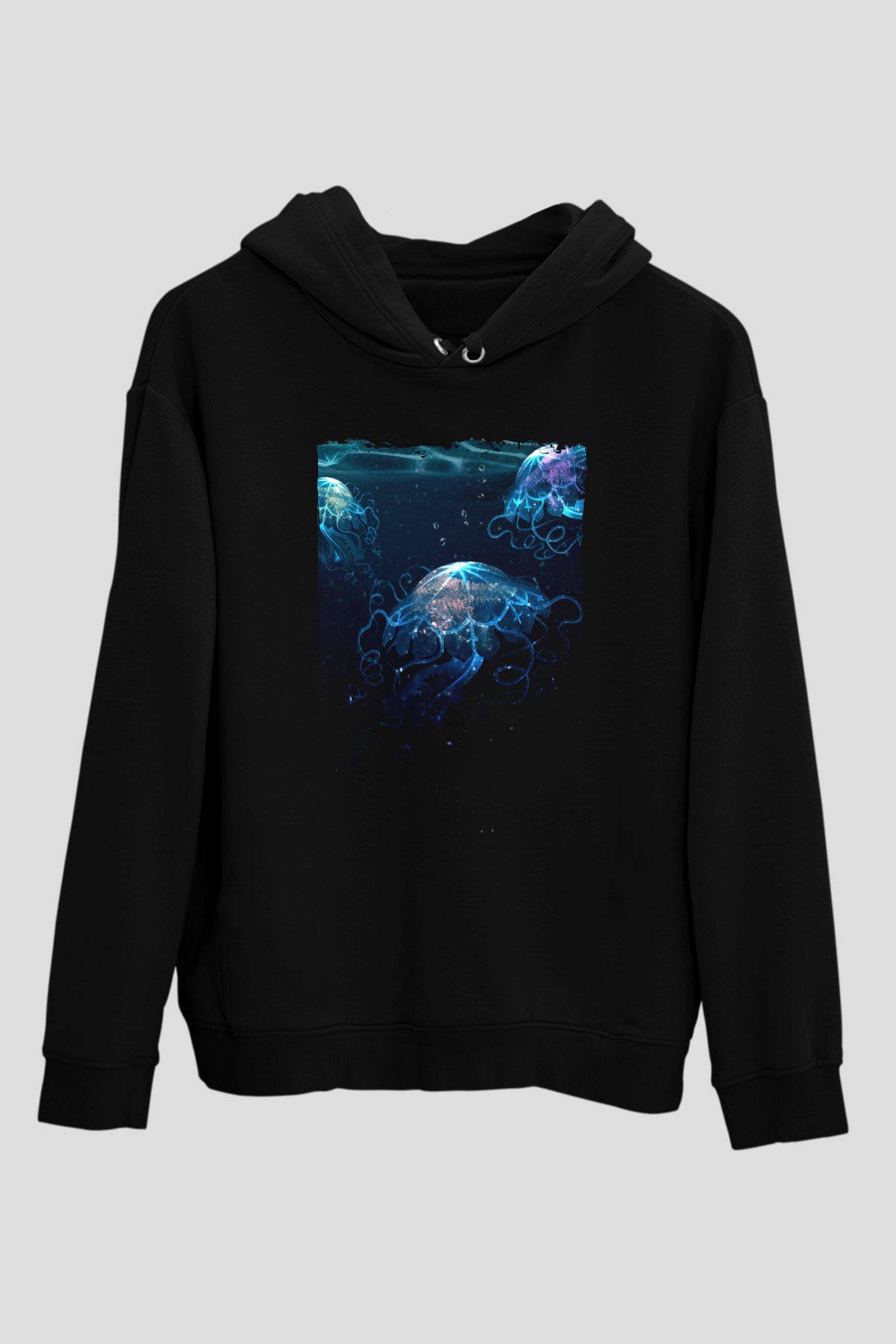 Deniz canlıları Siyah Unisex Kapüşonlu Sweatshirt