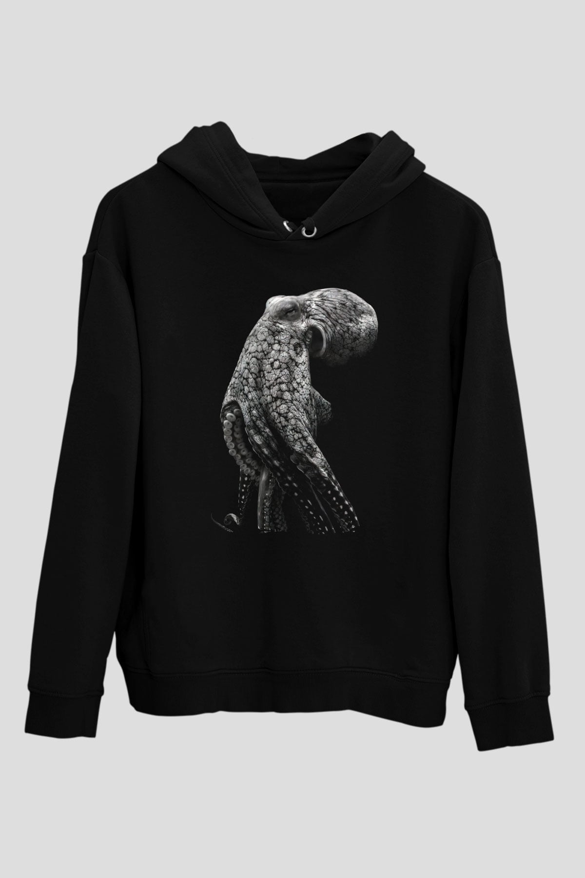 Deniz canlıları Siyah Unisex Kapüşonlu Sweatshirt