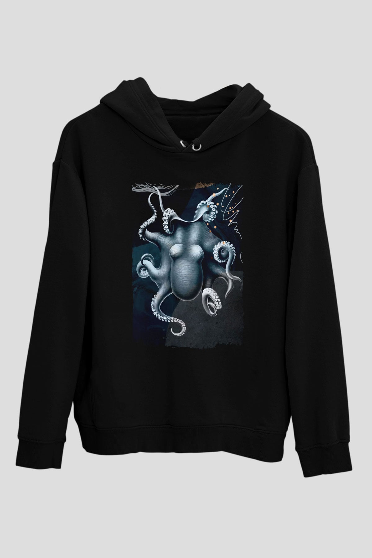 Deniz canlıları Siyah Unisex Kapüşonlu Sweatshirt