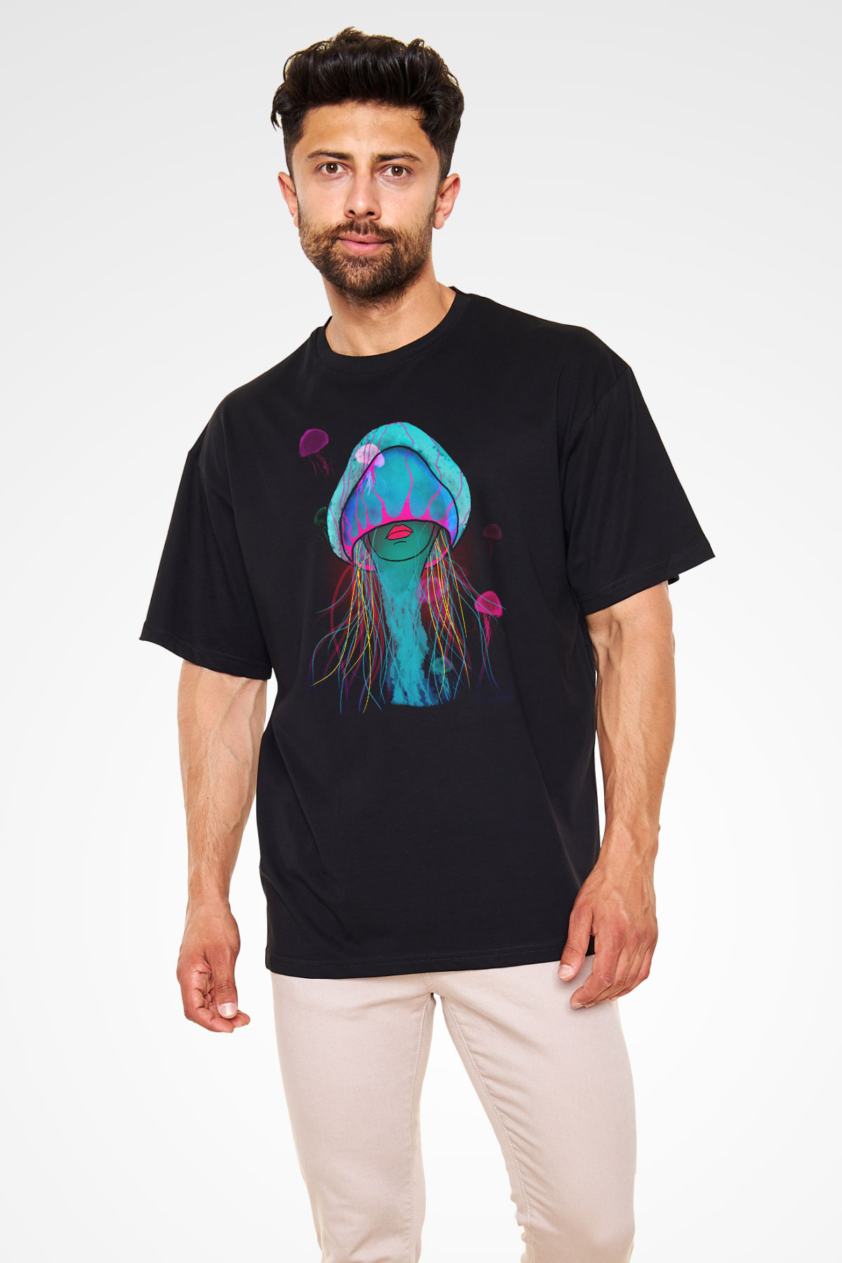 Deniz canlıları Siyah Unisex Oversize Tişört T-Shirt