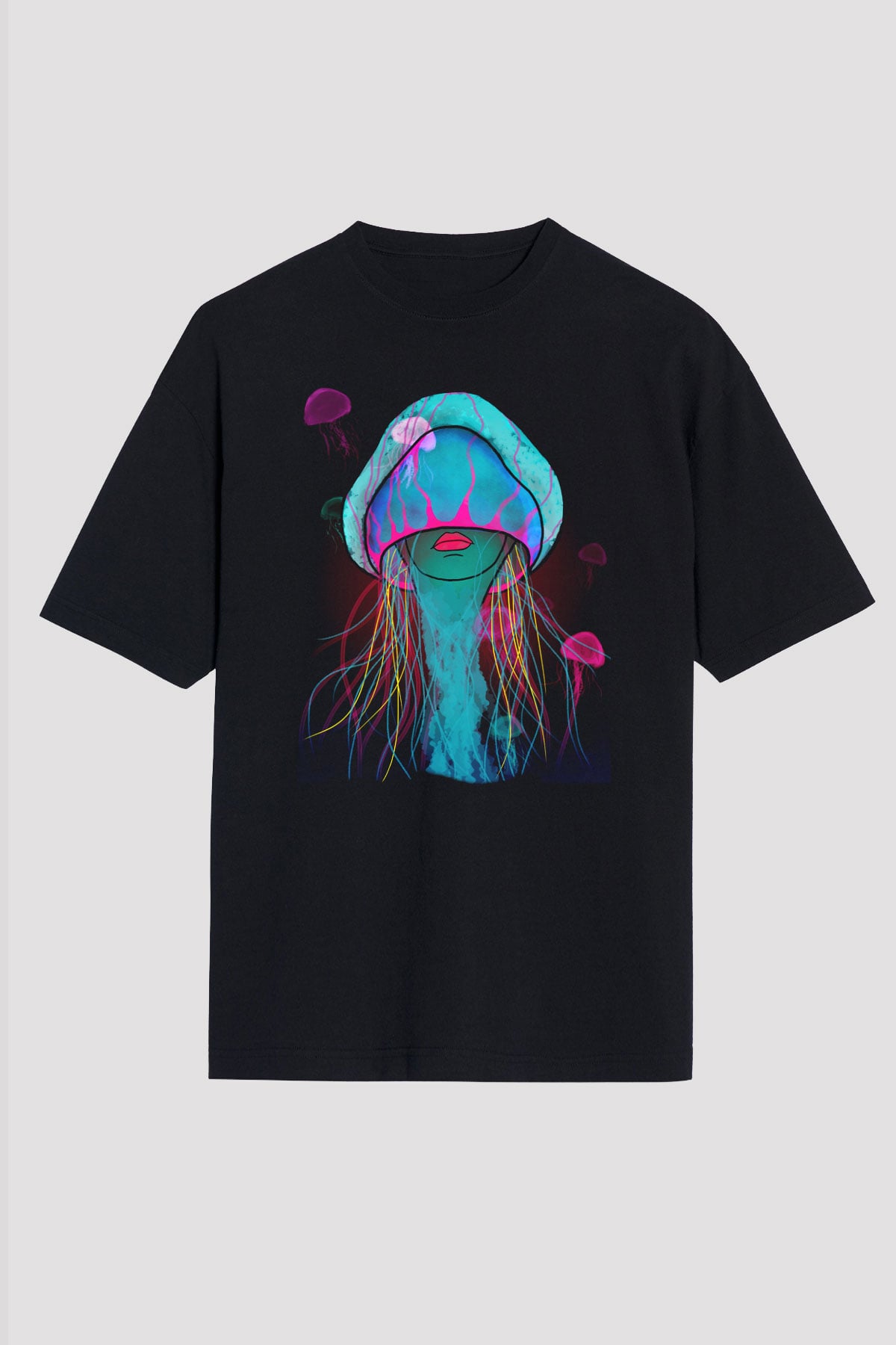 Deniz canlıları Siyah Unisex Oversize Tişört T-Shirt