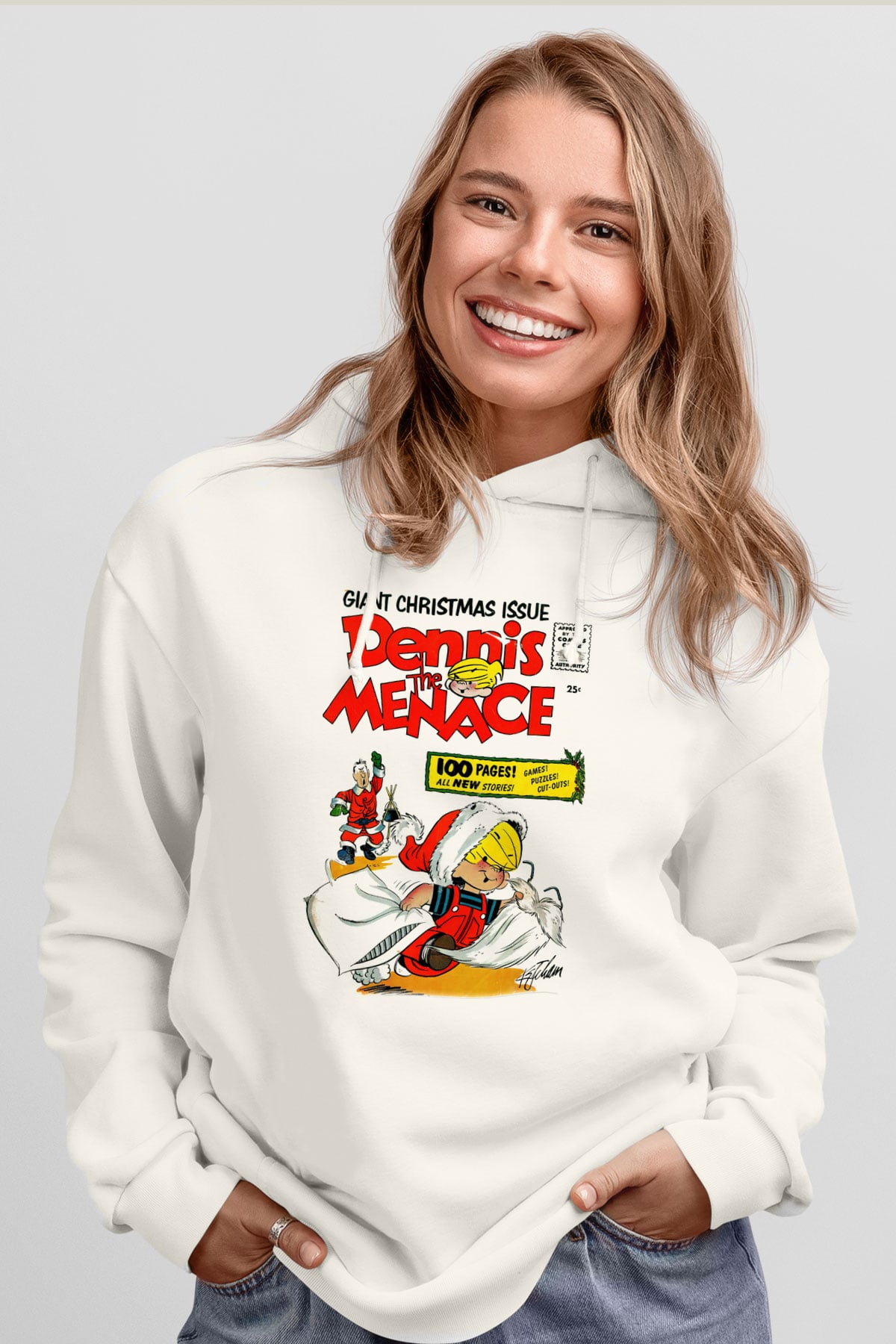 Dennis the Menace Beyaz Unisex Kapşonlu Sweatshirt