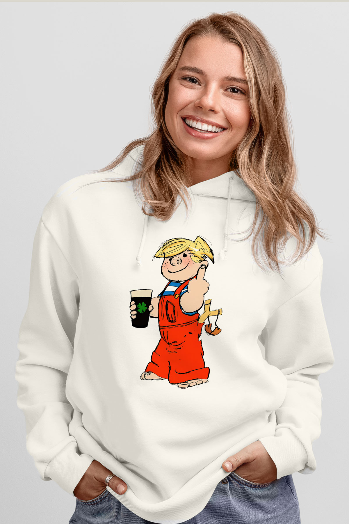Dennis the Menace Beyaz Unisex Kapşonlu Sweatshirt
