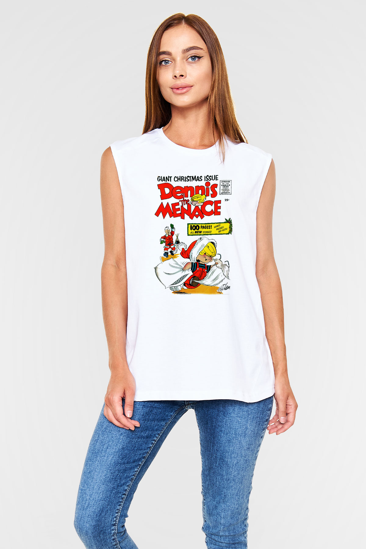 Dennis the Menace Beyaz Unisex Kolsuz Tişört