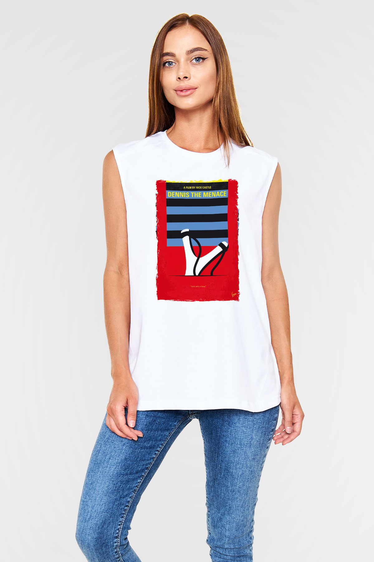 Dennis the Menace Beyaz Unisex Kolsuz Tişört