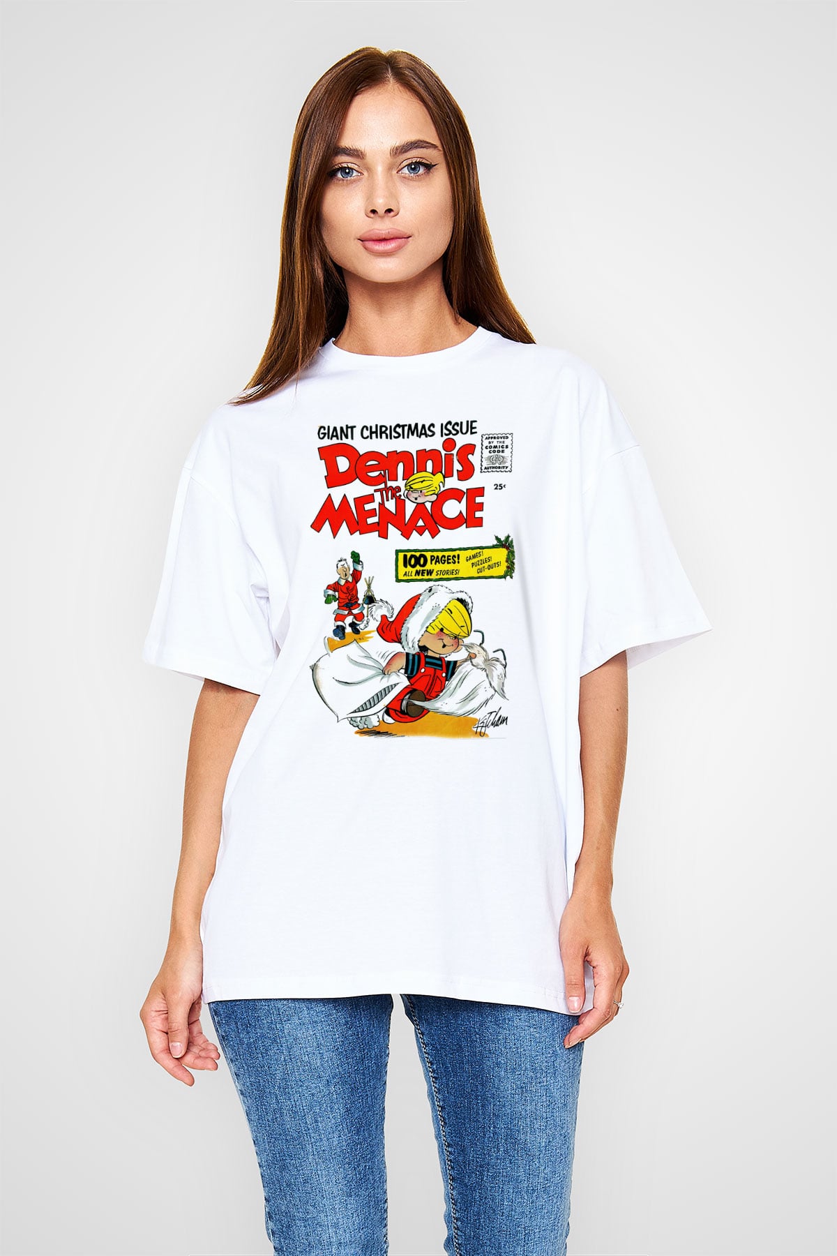 Dennis the Menace Beyaz Unisex Oversize Tişört