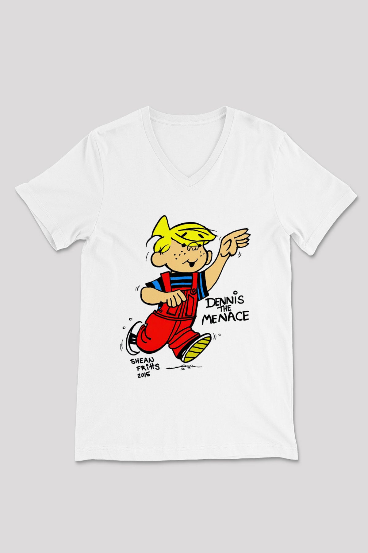 Dennis the Menace Beyaz Unisex V Yaka Tişört