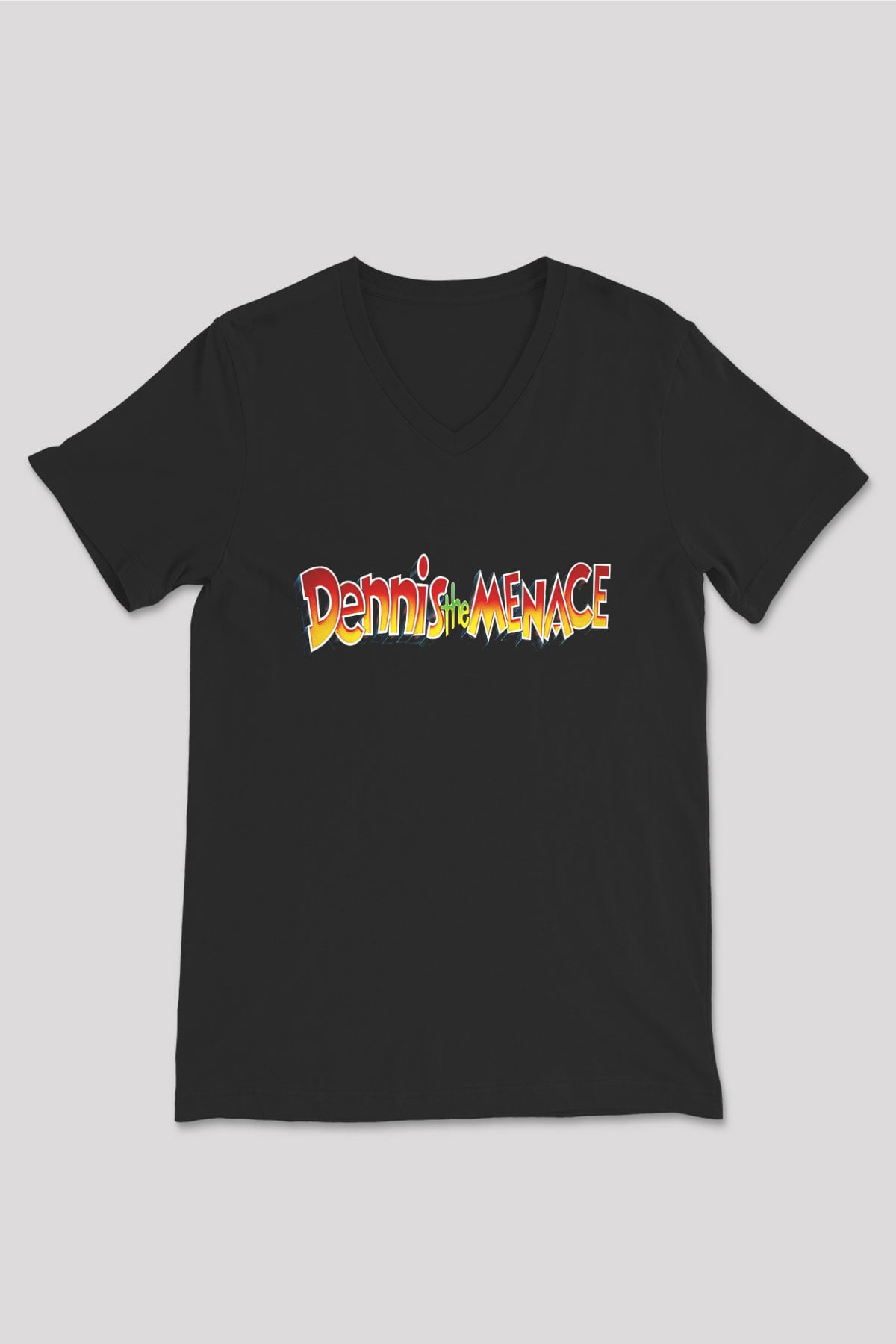 Dennis the Menace Siyah Unisex V Yaka Tişört T-Shirt