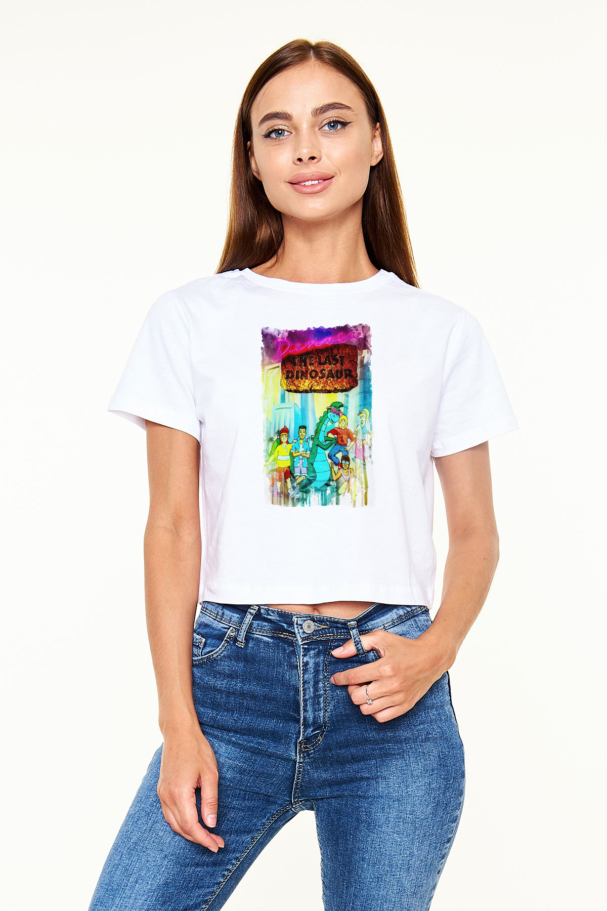 Denver, the Last Dinosaur Beyaz   Crop Top Tişört