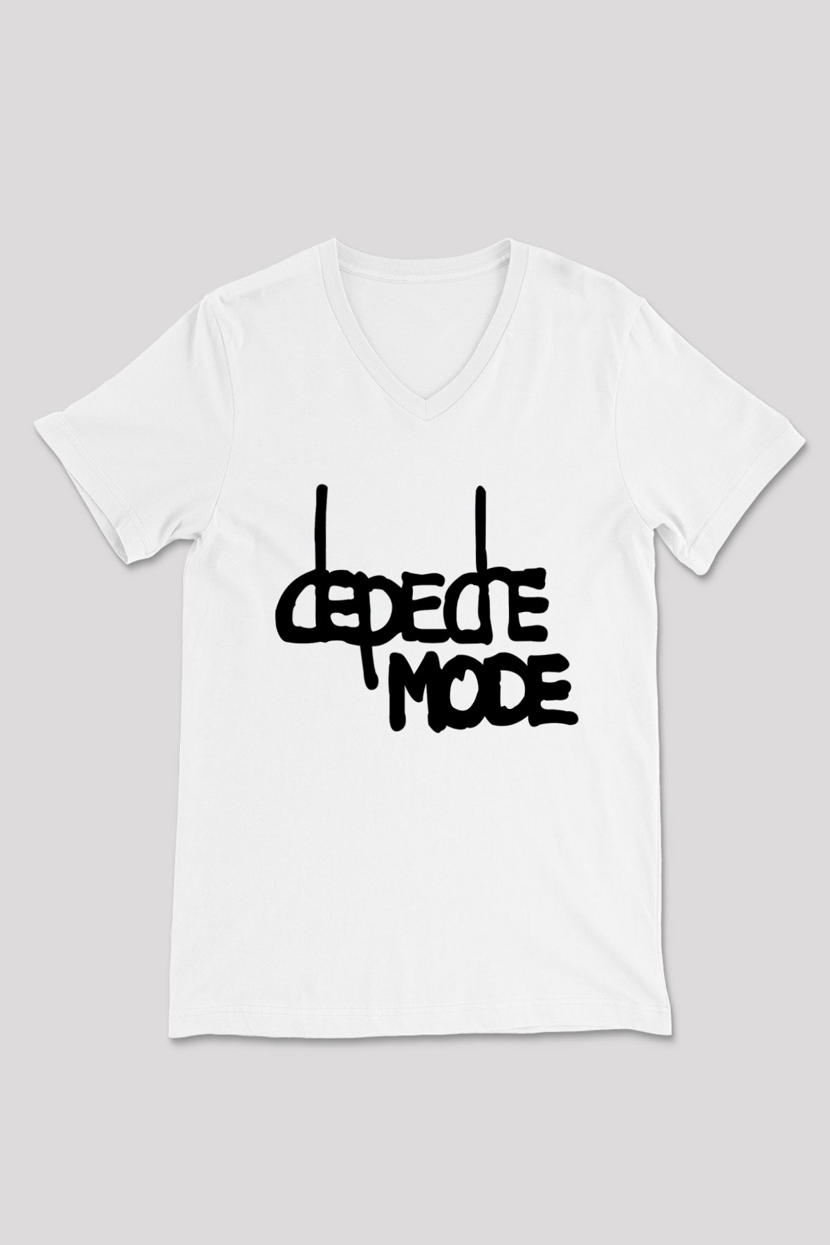 Depeche Mode Beyaz Unisex V Yaka Tişört T-Shirt