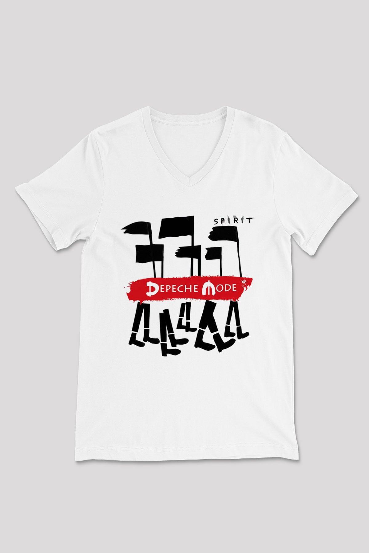 Depeche Mode Beyaz Unisex V Yaka Tişört T-Shirt
