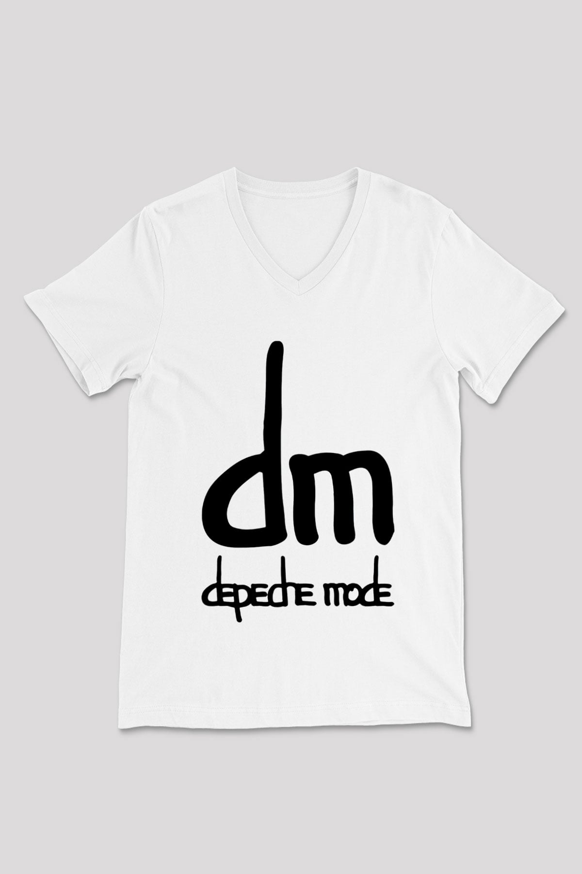 Depeche Mode Beyaz Unisex V Yaka Tişört T-Shirt