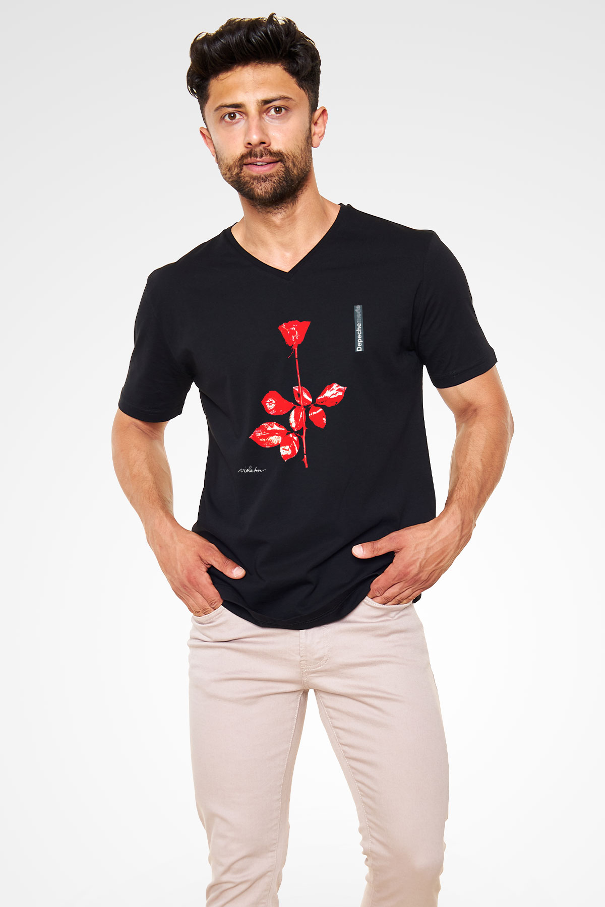 Depeche Mode Siyah Unisex V Yaka Tişört T-Shirt