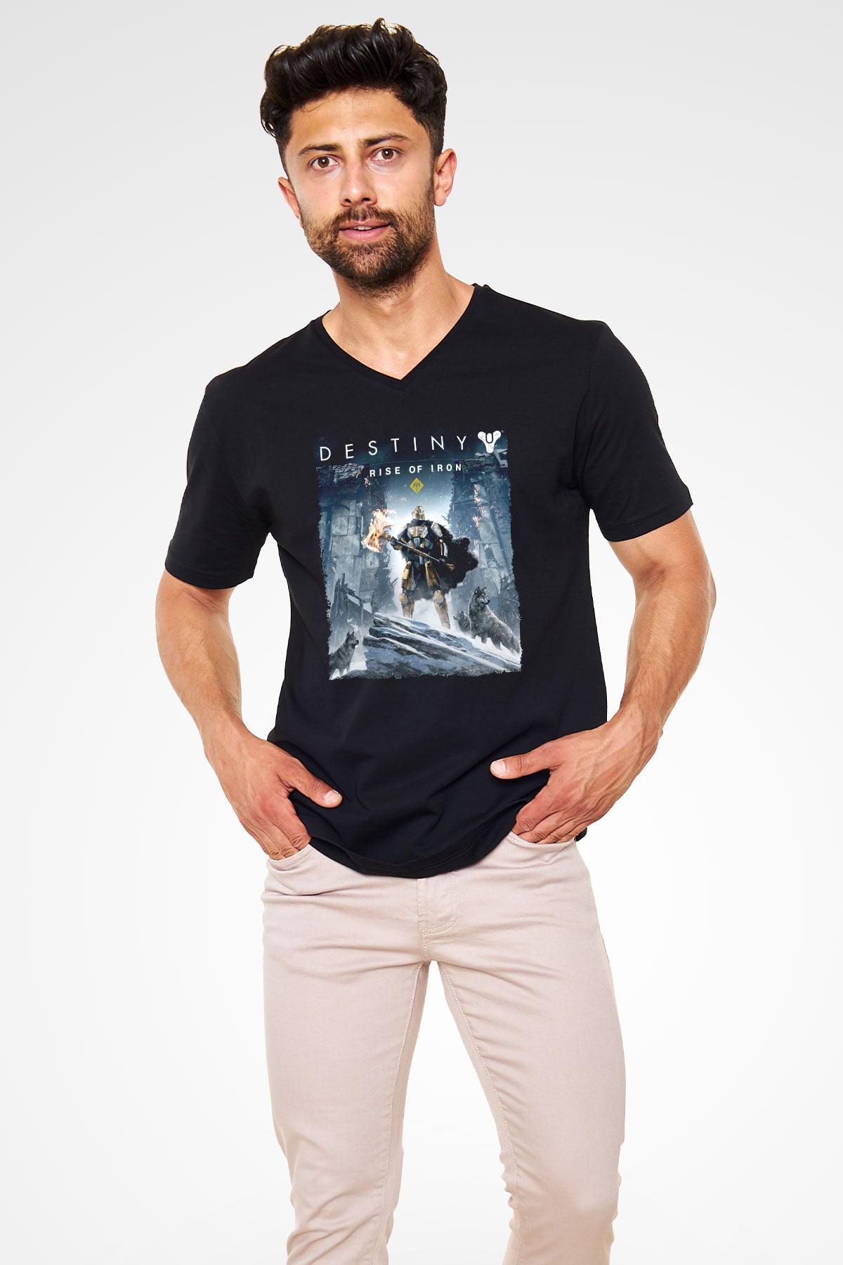 Destiny: Rise of Iron Siyah Unisex V Yaka Tişört