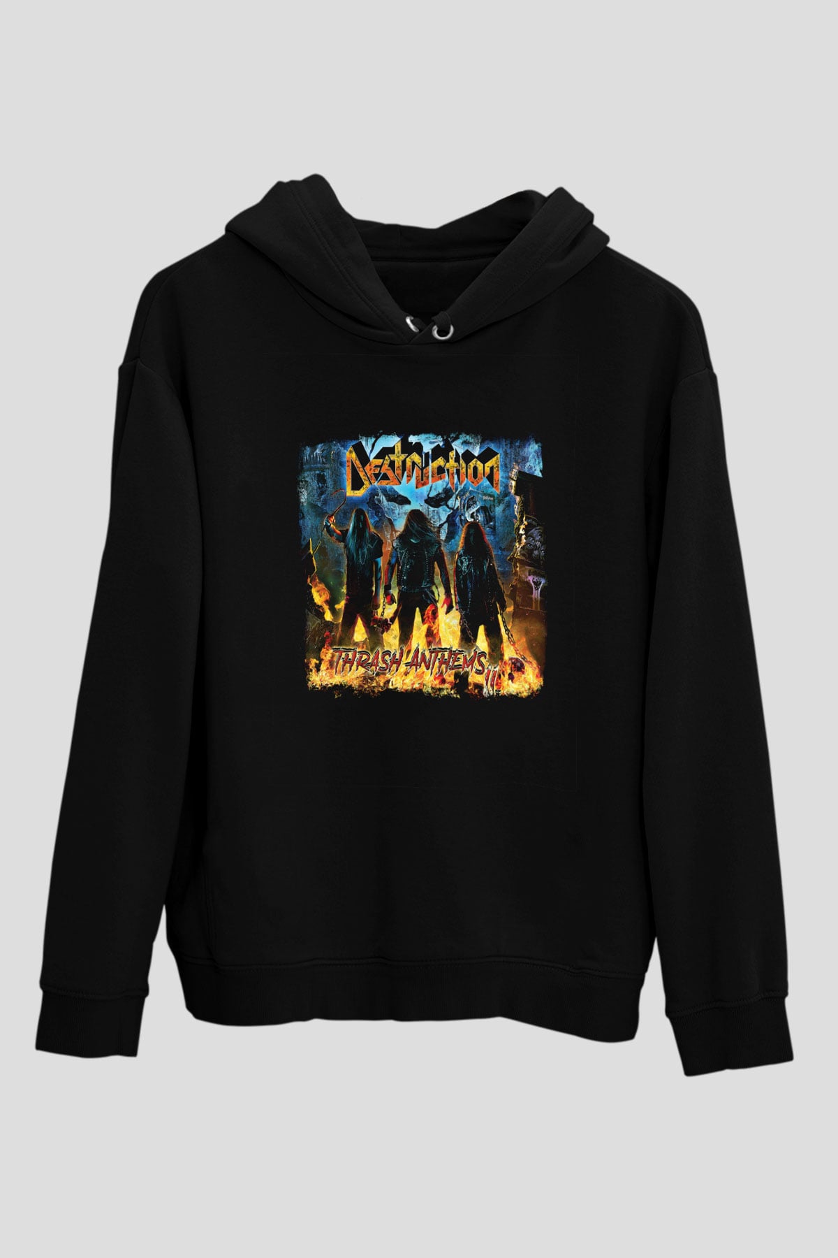 Destruction Baskılı Unisex Siyah Hoodie