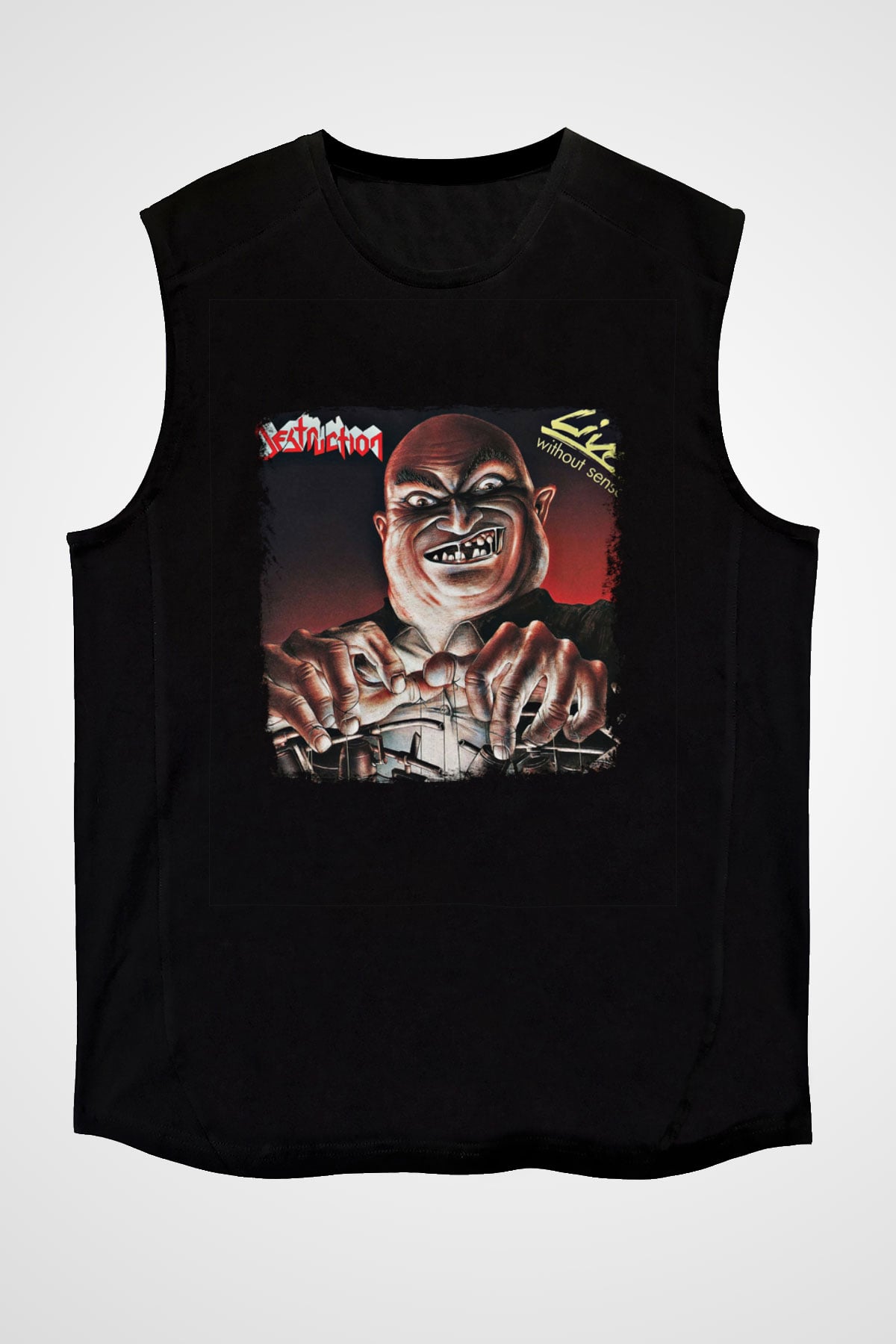 Destruction Baskılı Unisex Siyah Kolsuz Tişört