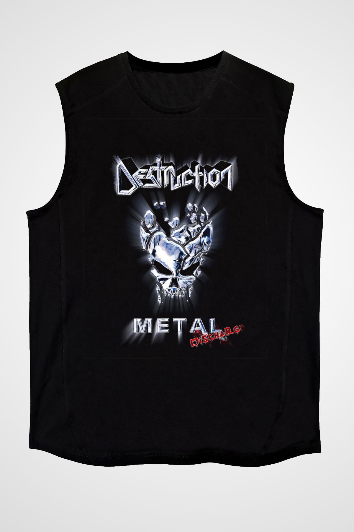 Destruction Baskılı Unisex Siyah Kolsuz Tişört