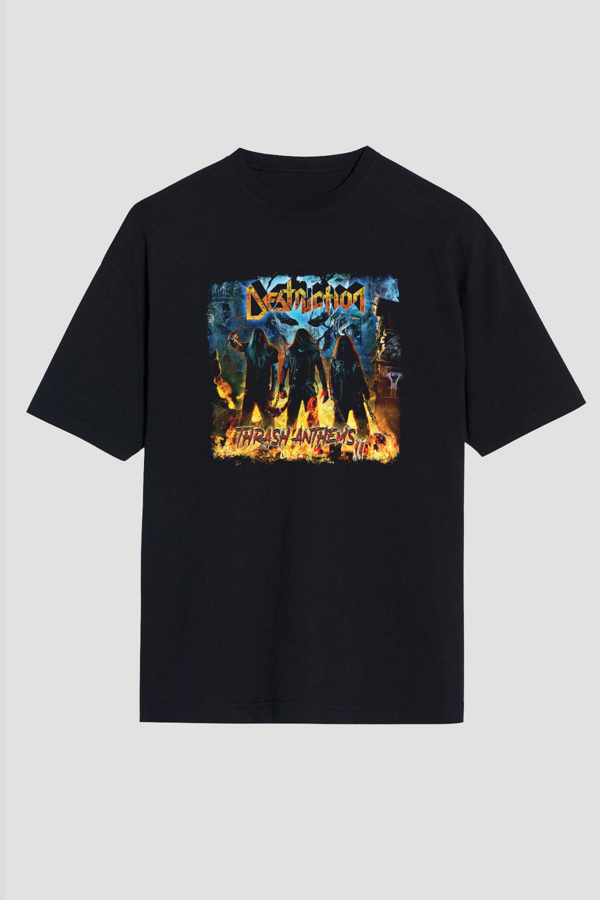 Destruction Baskılı Unisex Siyah Oversize Tişört