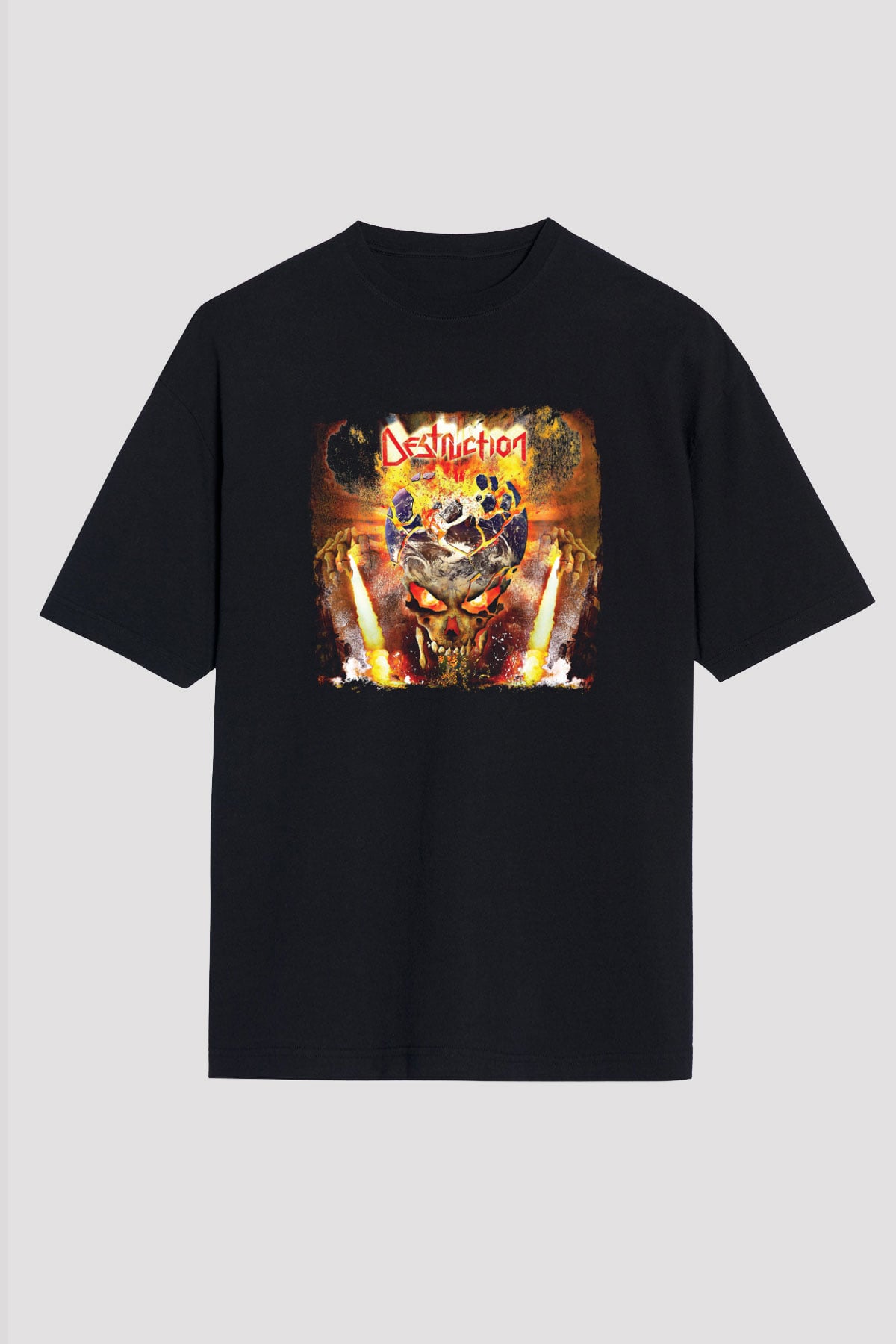 Destruction Baskılı Unisex Siyah Oversize Tişört