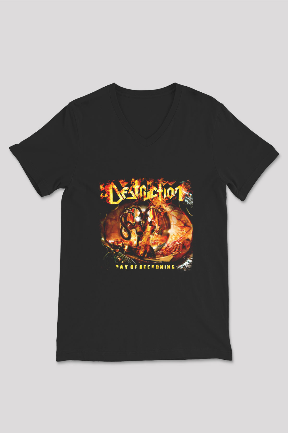 Destruction Baskılı Unisex Siyah V Yaka Tişört