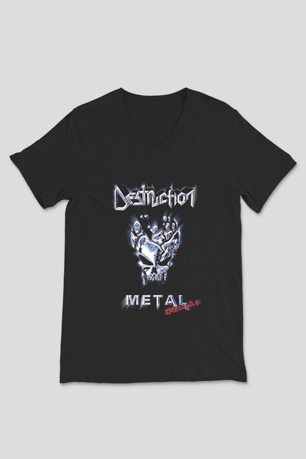 Destruction Baskılı Unisex Siyah V Yaka Tişört
