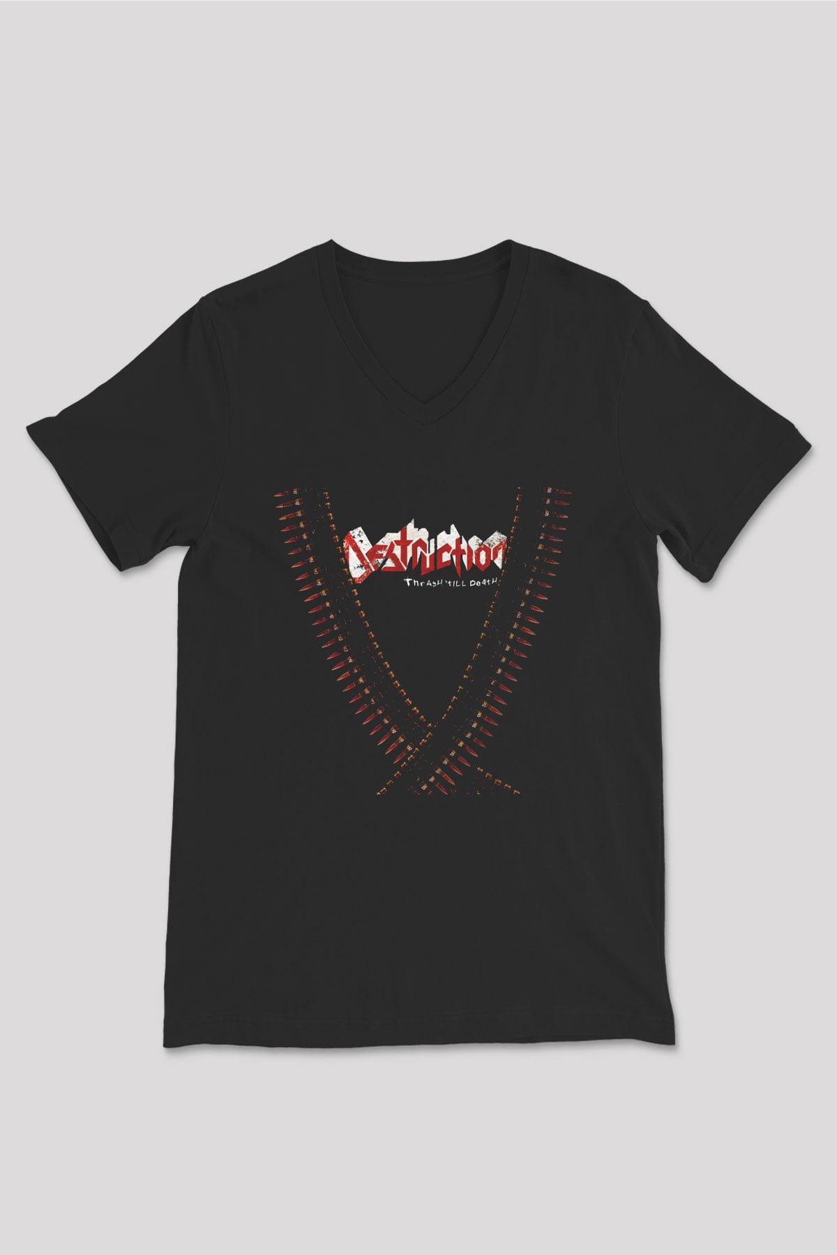 Destruction Siyah Unisex V Yaka Tişört