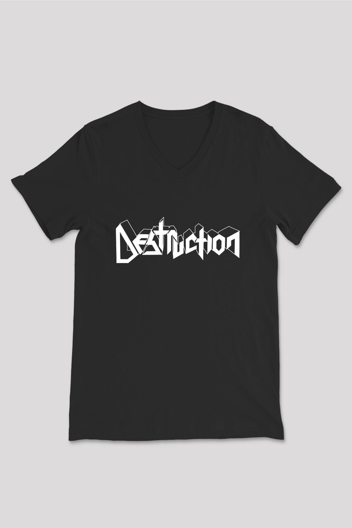 Destruction Siyah Unisex V Yaka Tişört T-Shirt