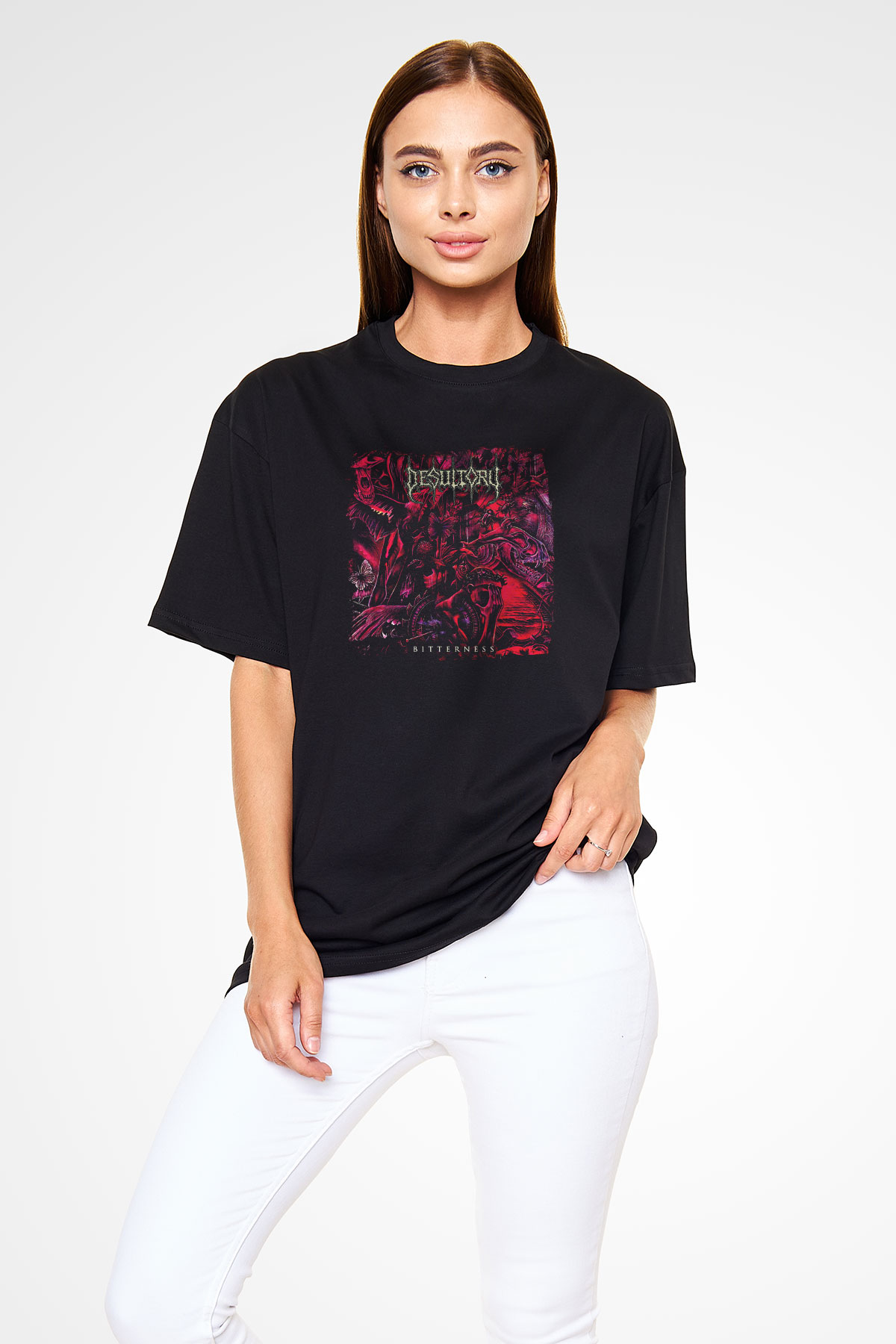 Desultory Baskılı Unisex Siyah Oversize Tişört