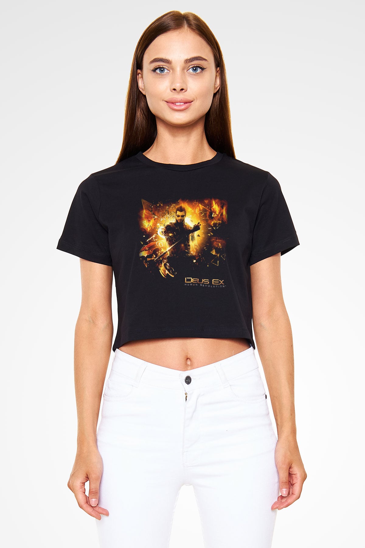 Deus Ex Siyah Crop Top Tişört