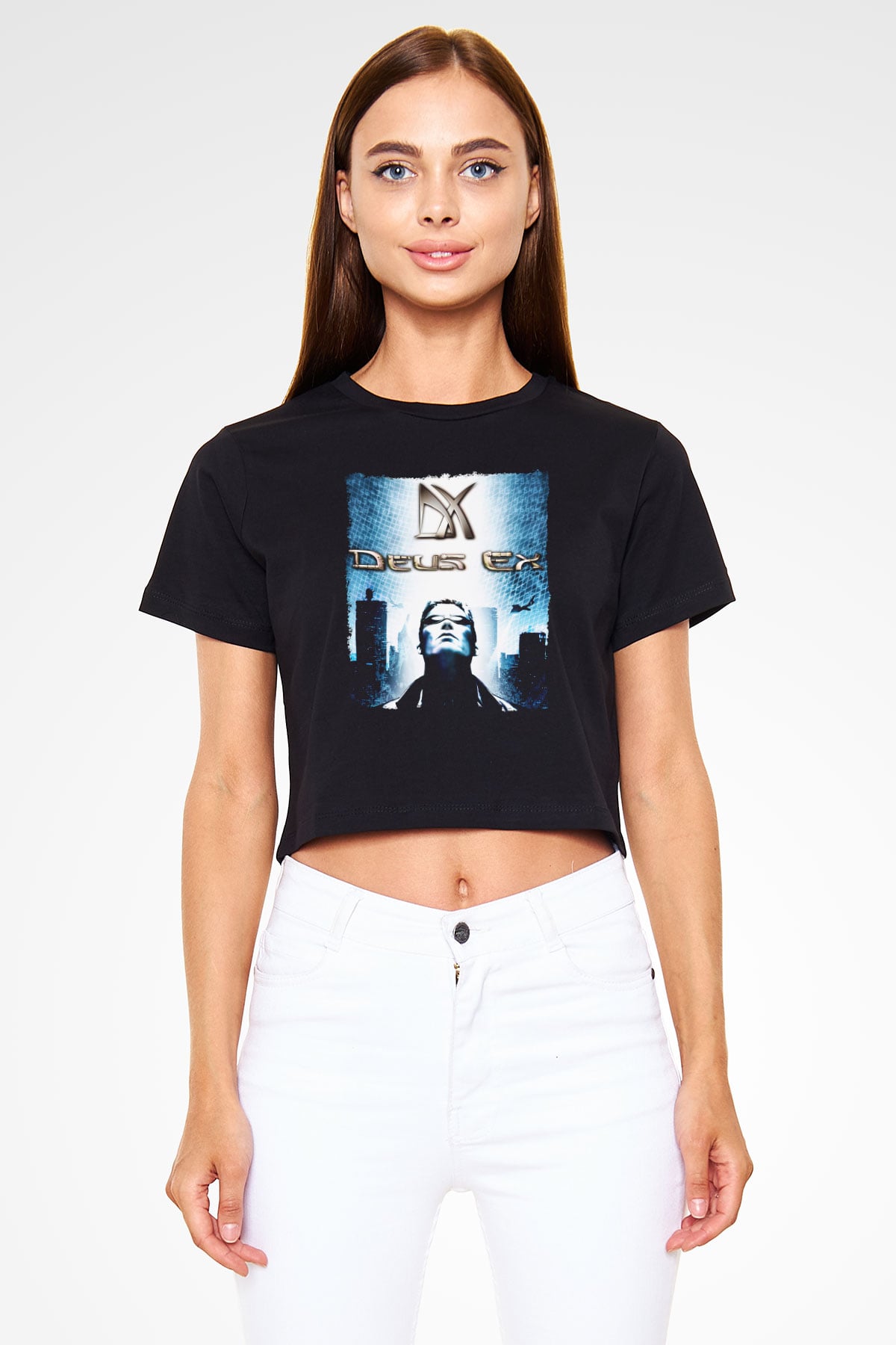 Deus Ex Siyah  Crop Top Tişört