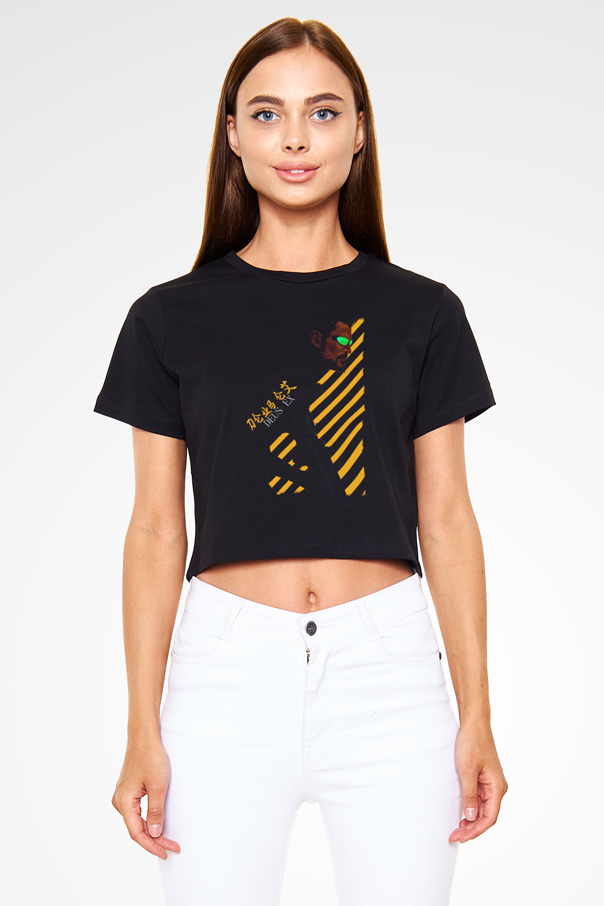 Deus Ex Siyah  Crop Top Tişört