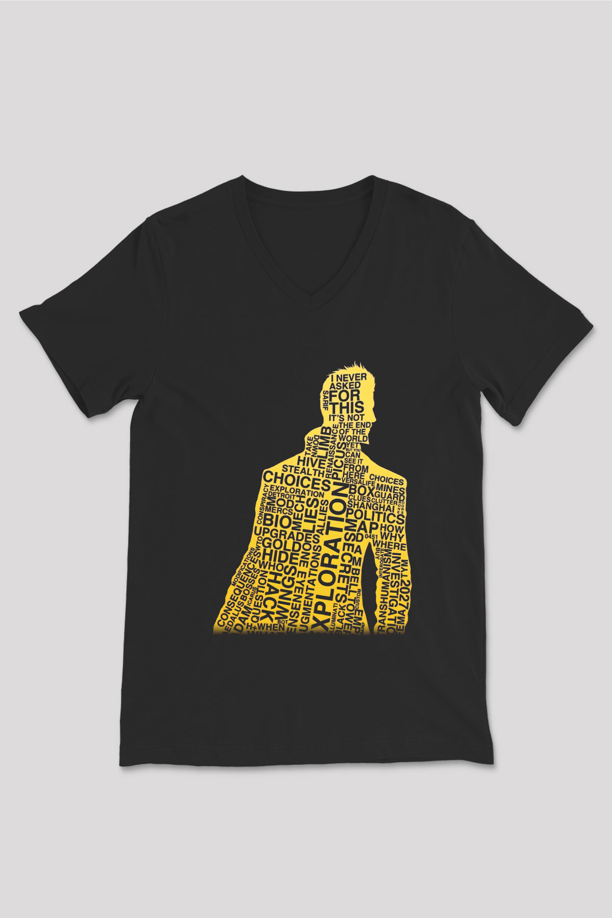 Deus Ex Siyah Unisex V Yaka Tişört T-Shirt